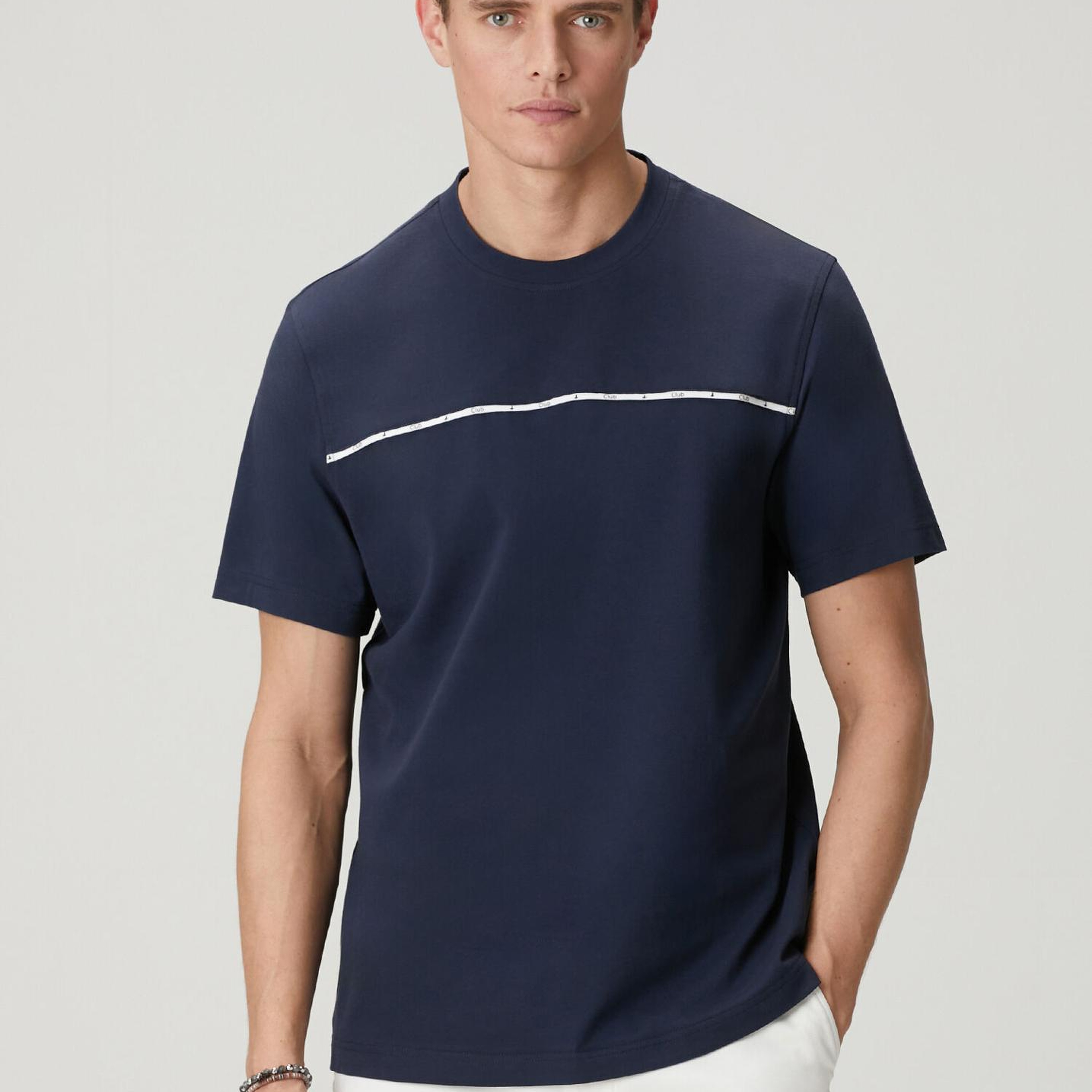 Beymen Club Erkek Lacivert Relax Fit Biye Detaylı Pike T-shirt