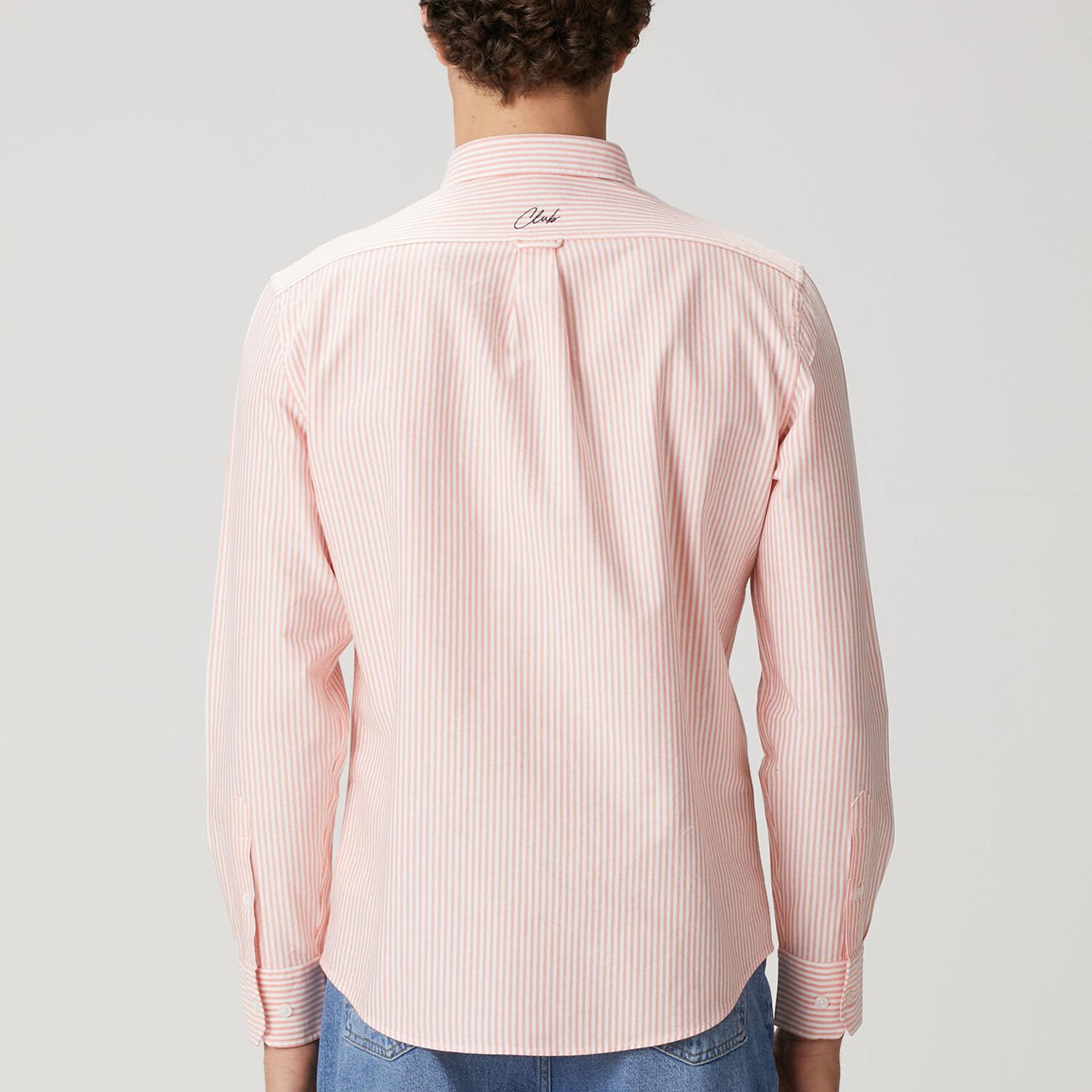 Beymen Club Erkek Turuncu Beyaz Comfort Fit Çizgili Oxford Gömlek