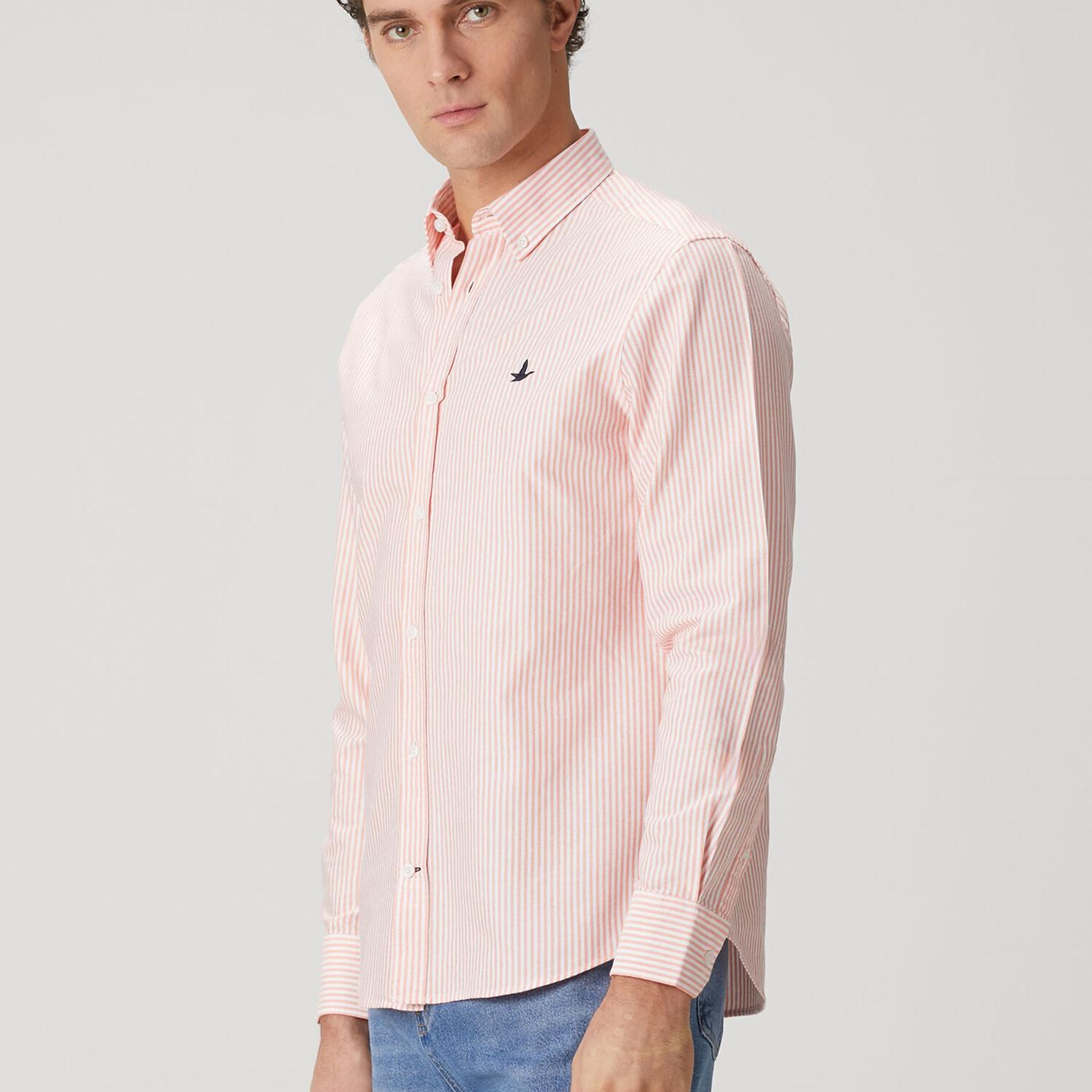 Beymen Club Erkek Turuncu Beyaz Comfort Fit Çizgili Oxford Gömlek