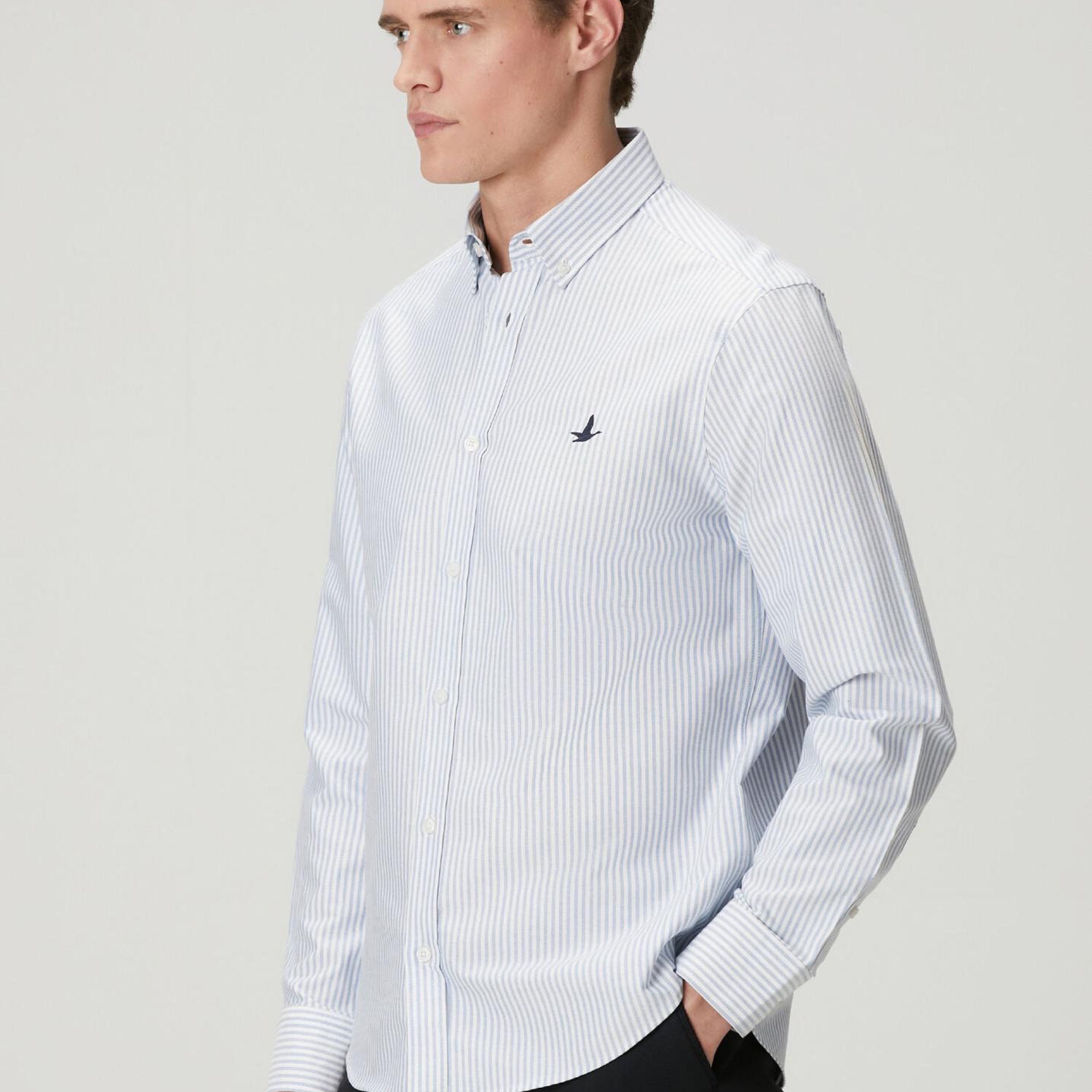 Beymen Club Erkek Mavi Beyaz Comfort Fit Çizgili Oxford Gömlek