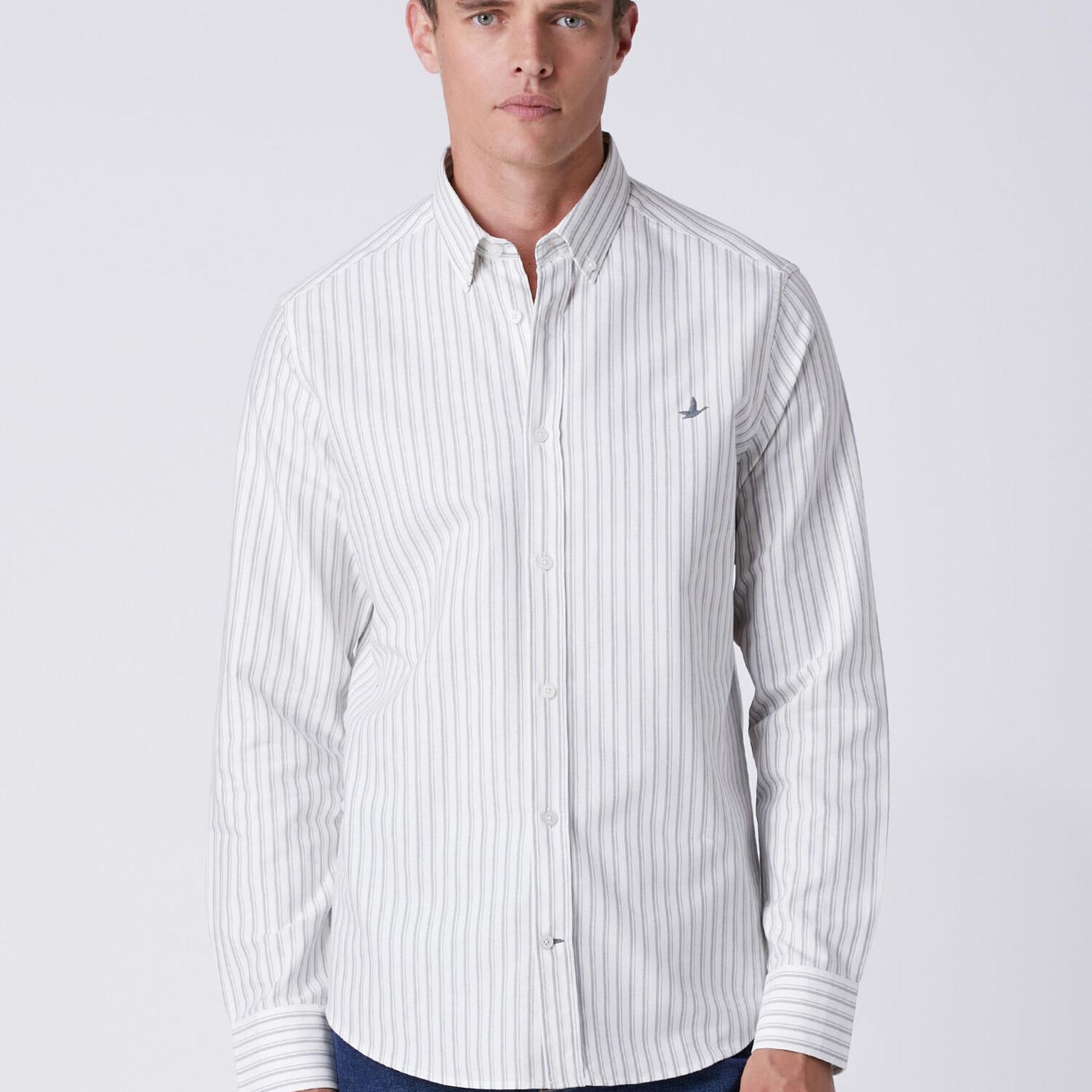 Beymen Club Erkek Beyaz Gri Comfort Fit Çizgili Oxford Gömlek