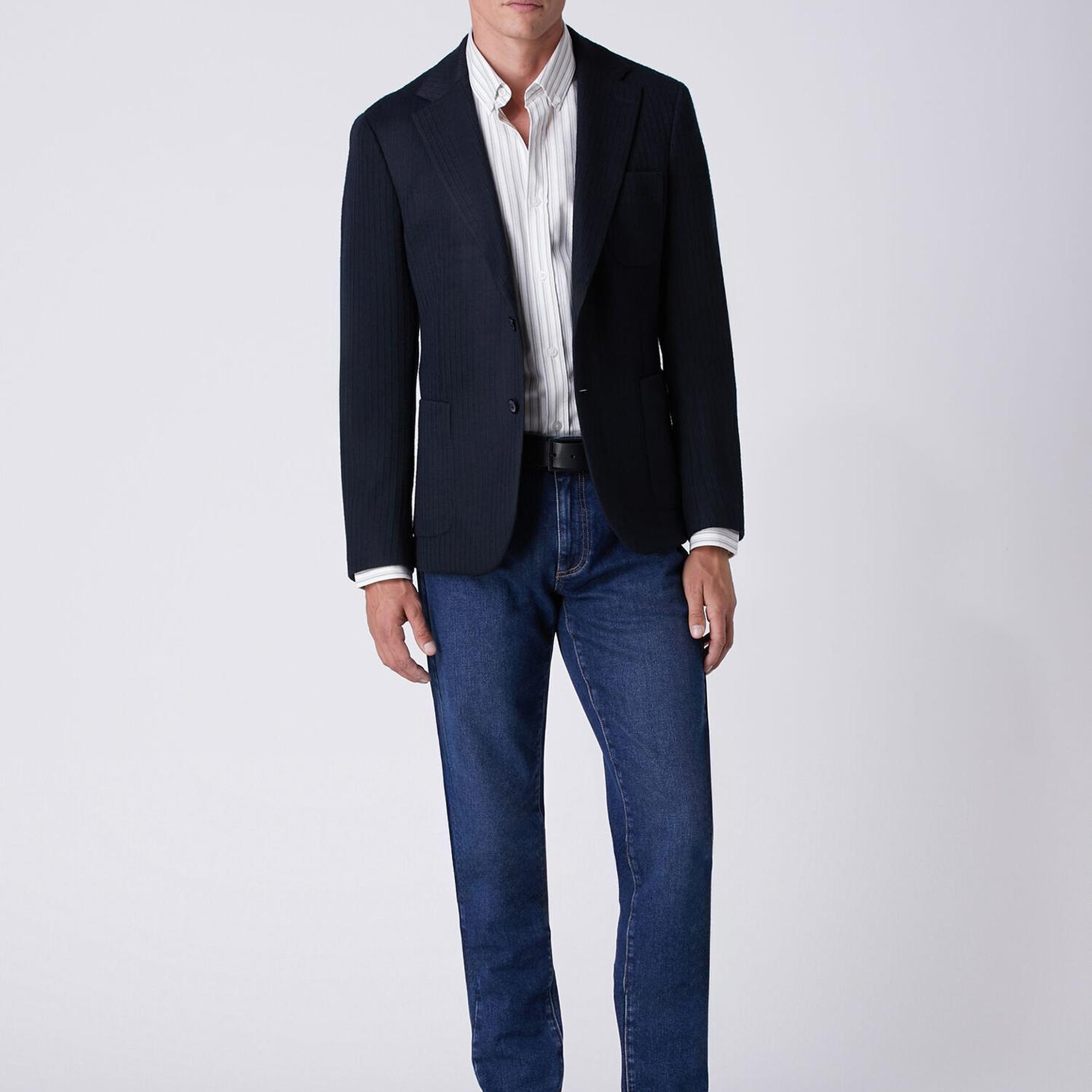 Beymen Club Erkek Beyaz Gri Comfort Fit Çizgili Oxford Gömlek