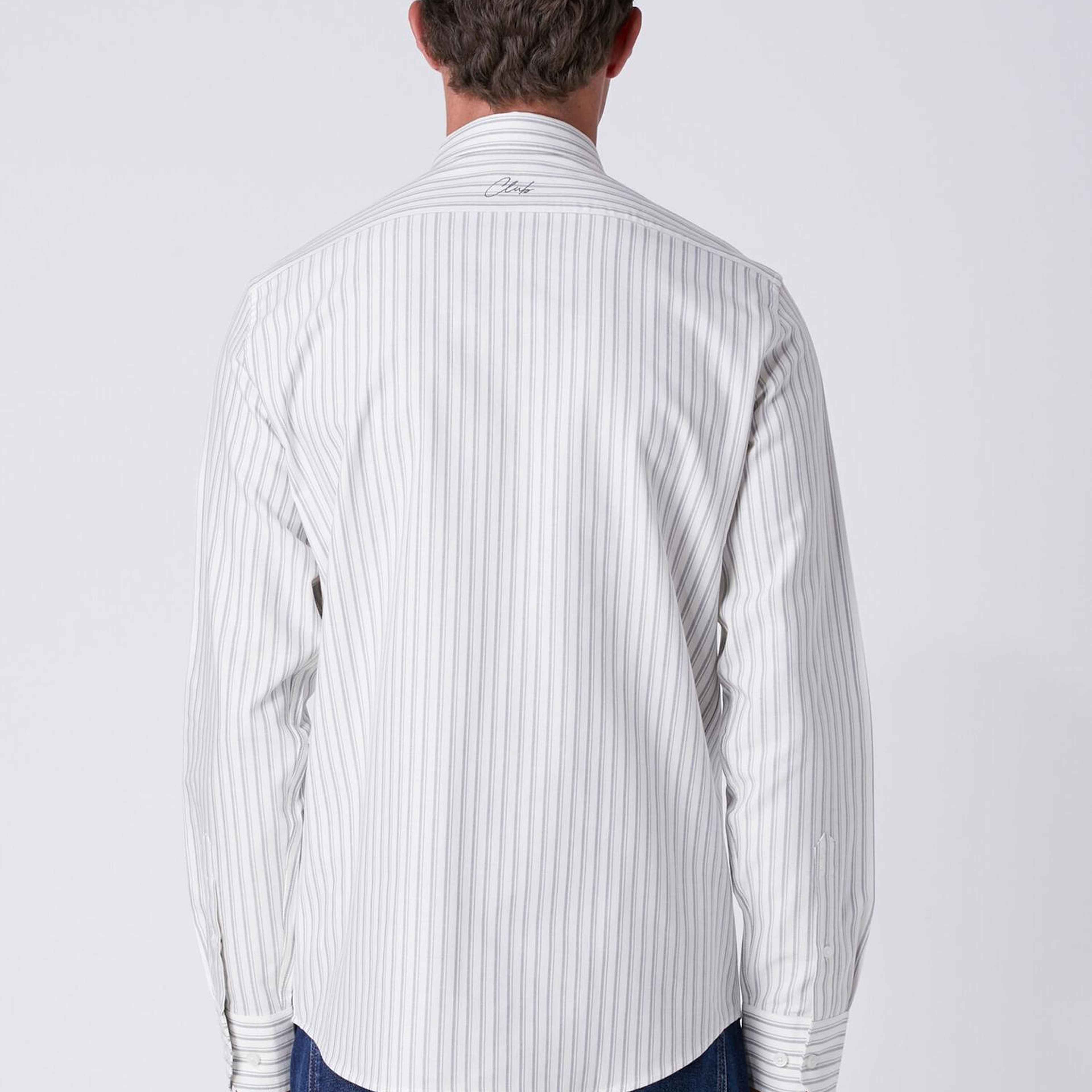 Beymen Club Erkek Beyaz Gri Comfort Fit Çizgili Oxford Gömlek