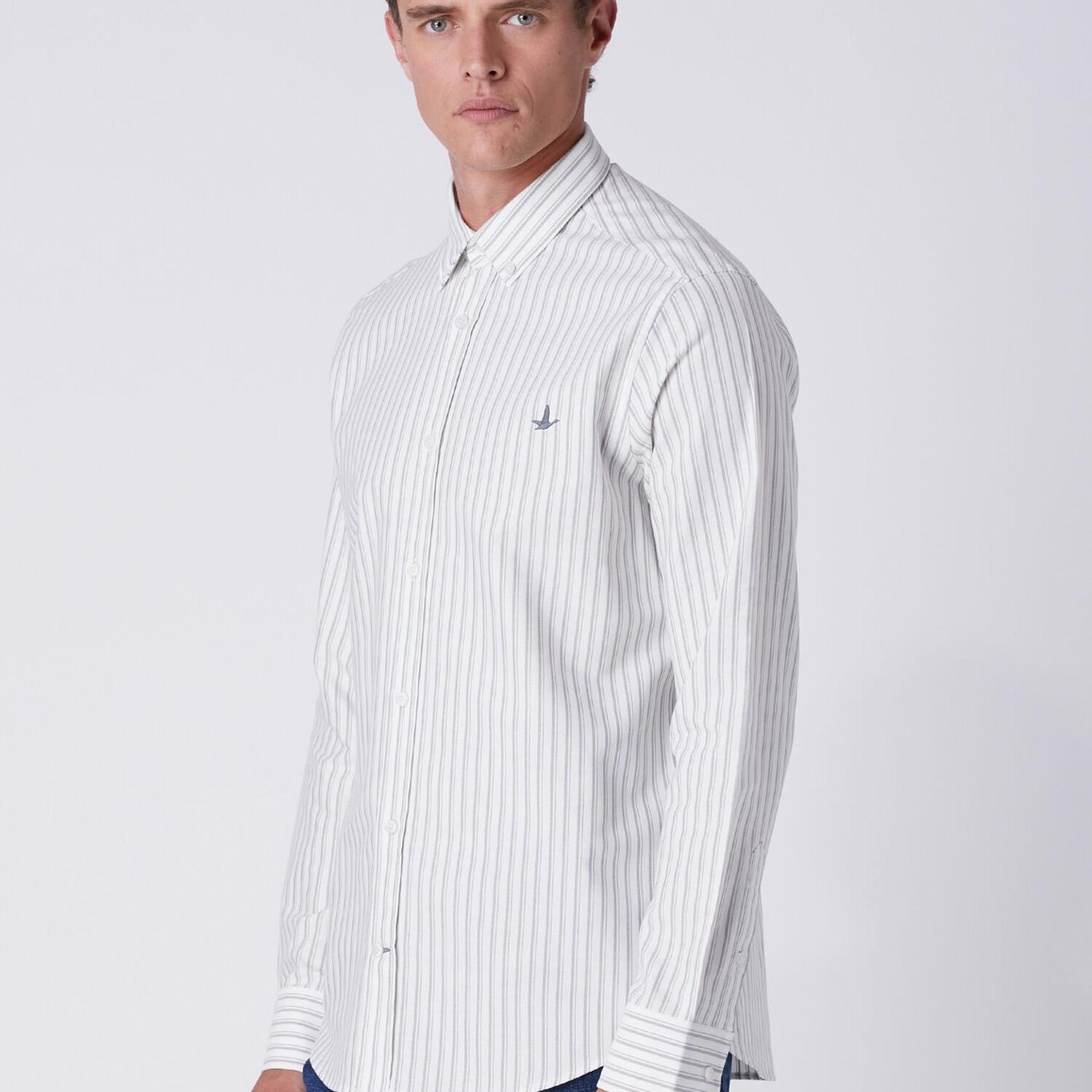 Beymen Club Erkek Beyaz Gri Comfort Fit Çizgili Oxford Gömlek