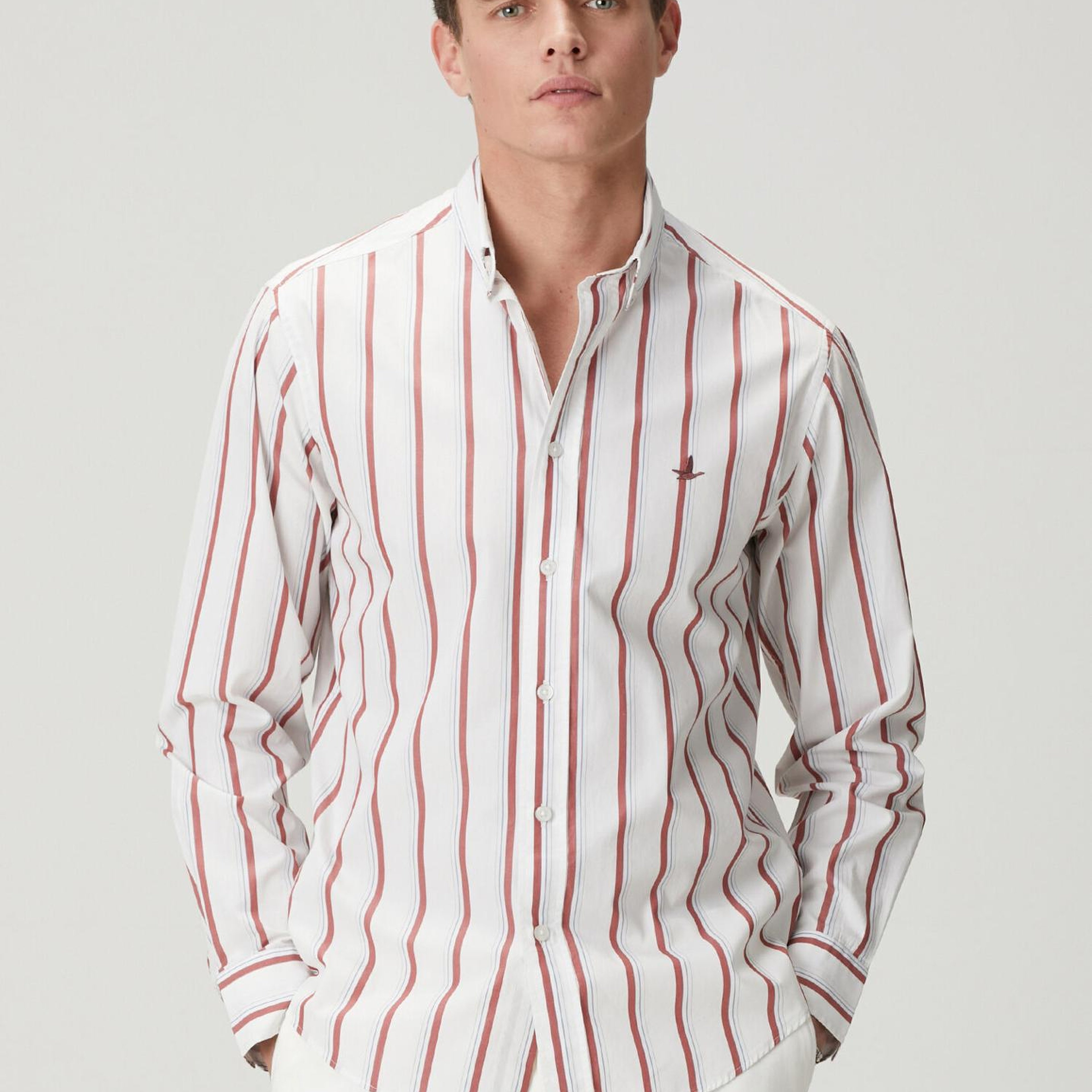 Beymen Club Erkek Mürdüm Çizgili Comfort Fit Pamuklu Gömlek
