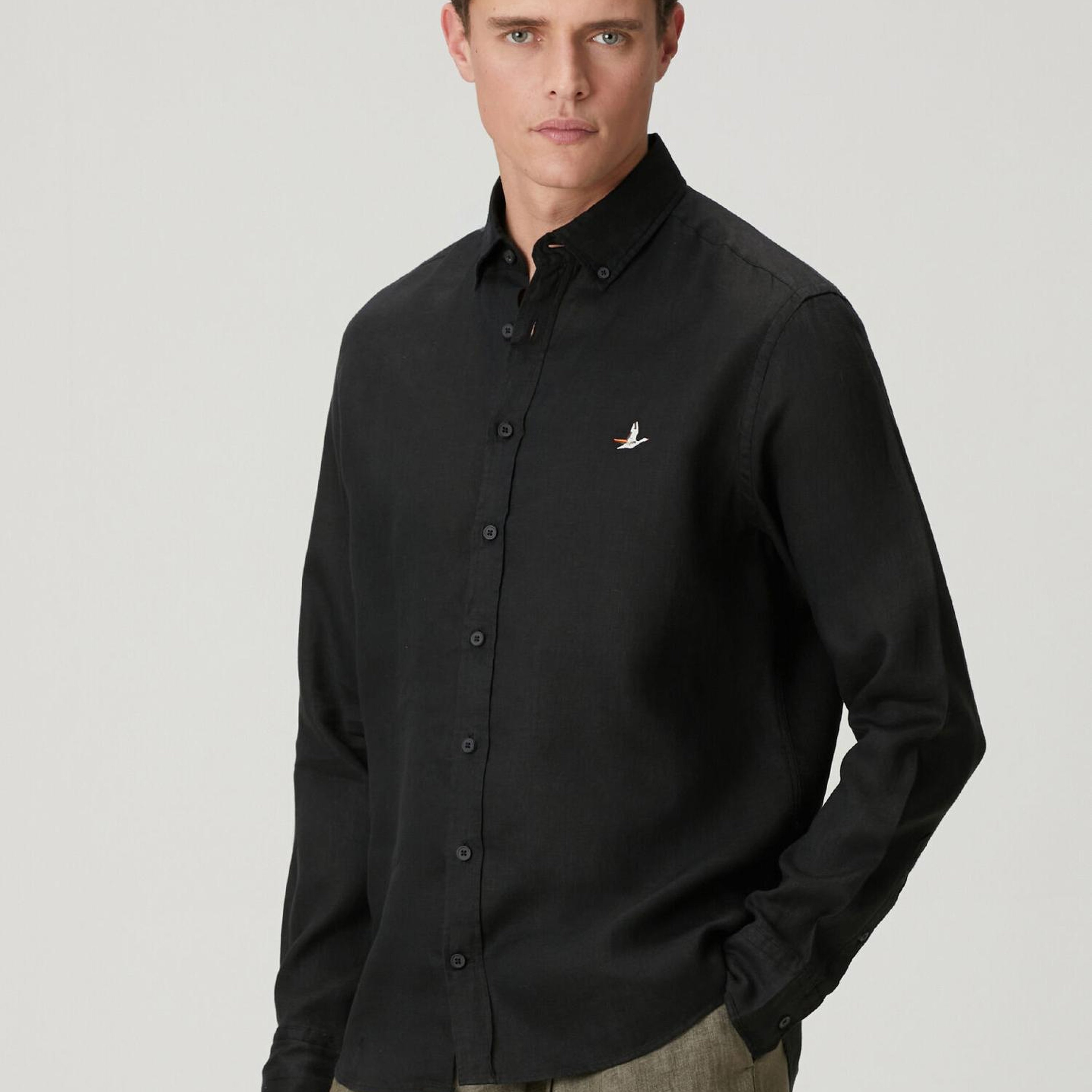 Beymen Club Erkek Siyah Comfort Fit Keten Gömlek