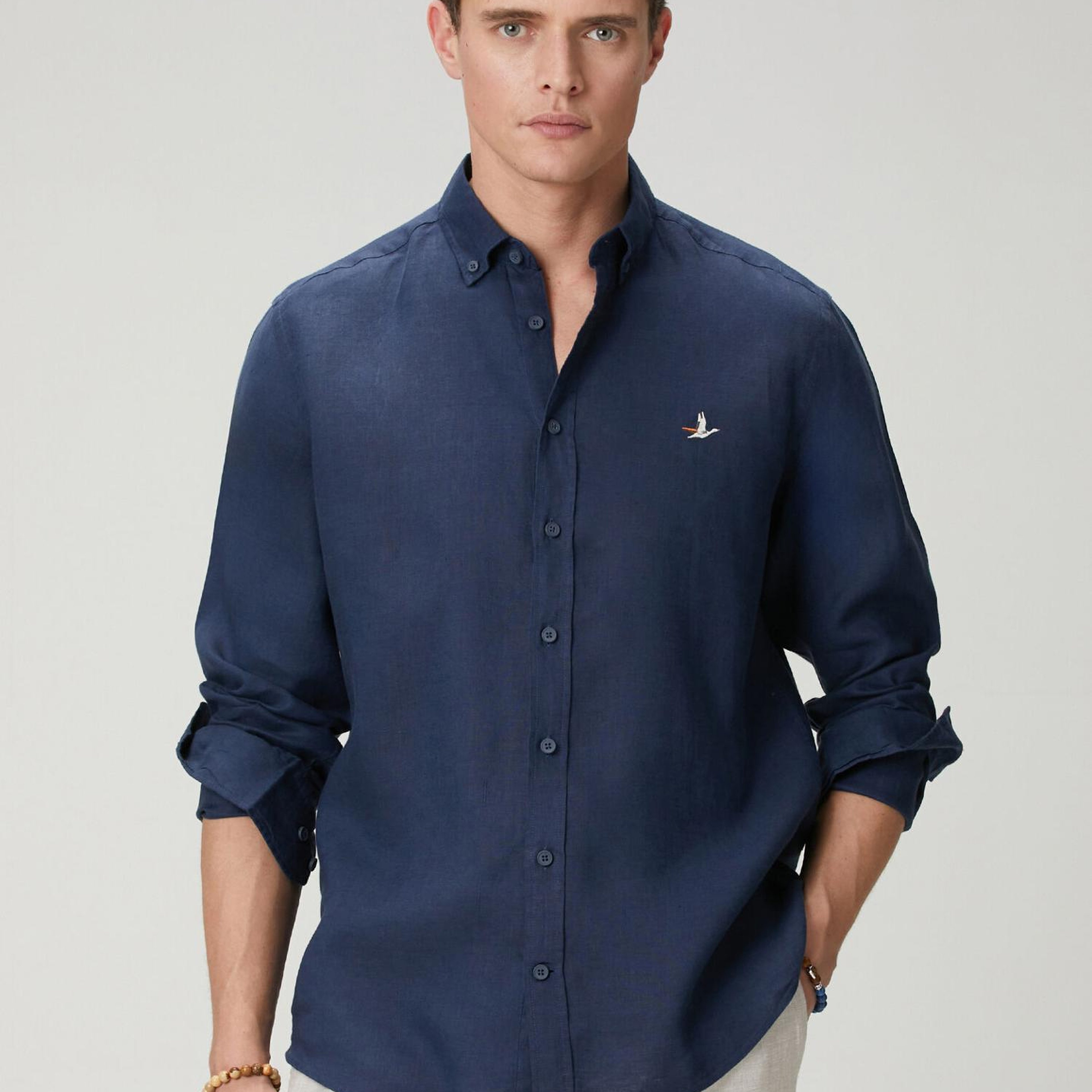 Beymen Club Erkek Lacivert Comfort Fit Keten Gömlek