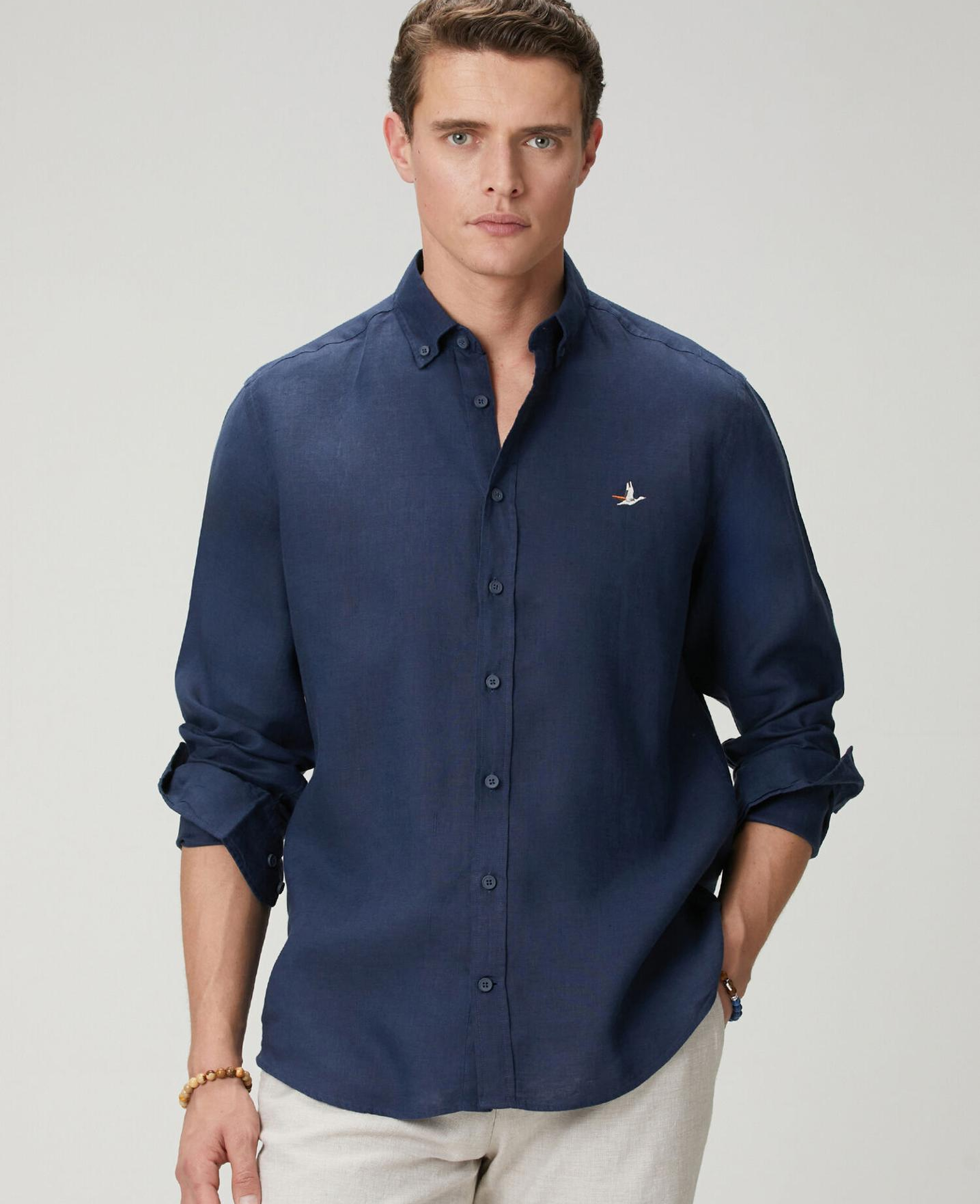 Beymen Club Erkek Lacivert Comfort Fit Keten Gömlek