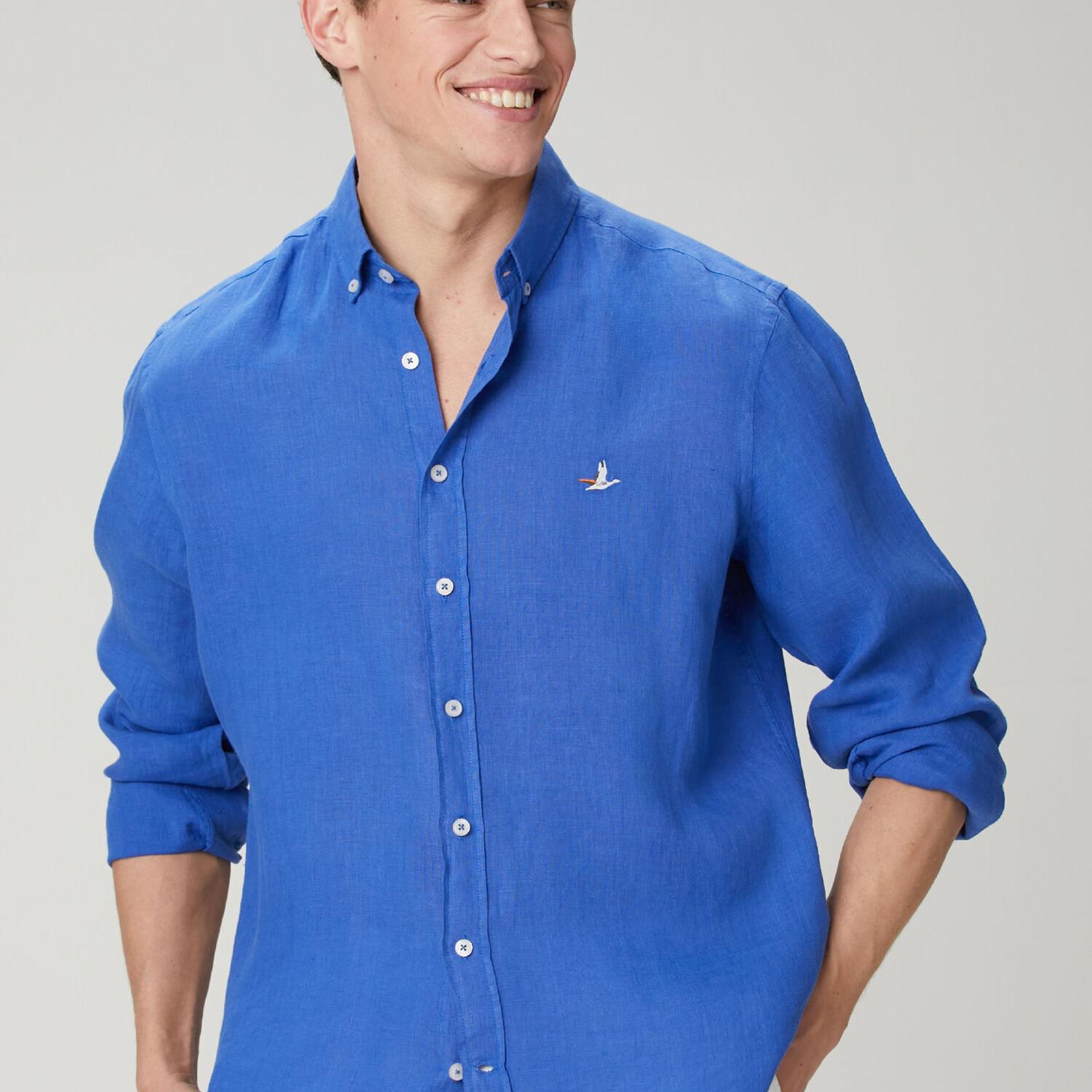 Beymen Club Erkek Kobalt Comfort Fit Keten Gömlek