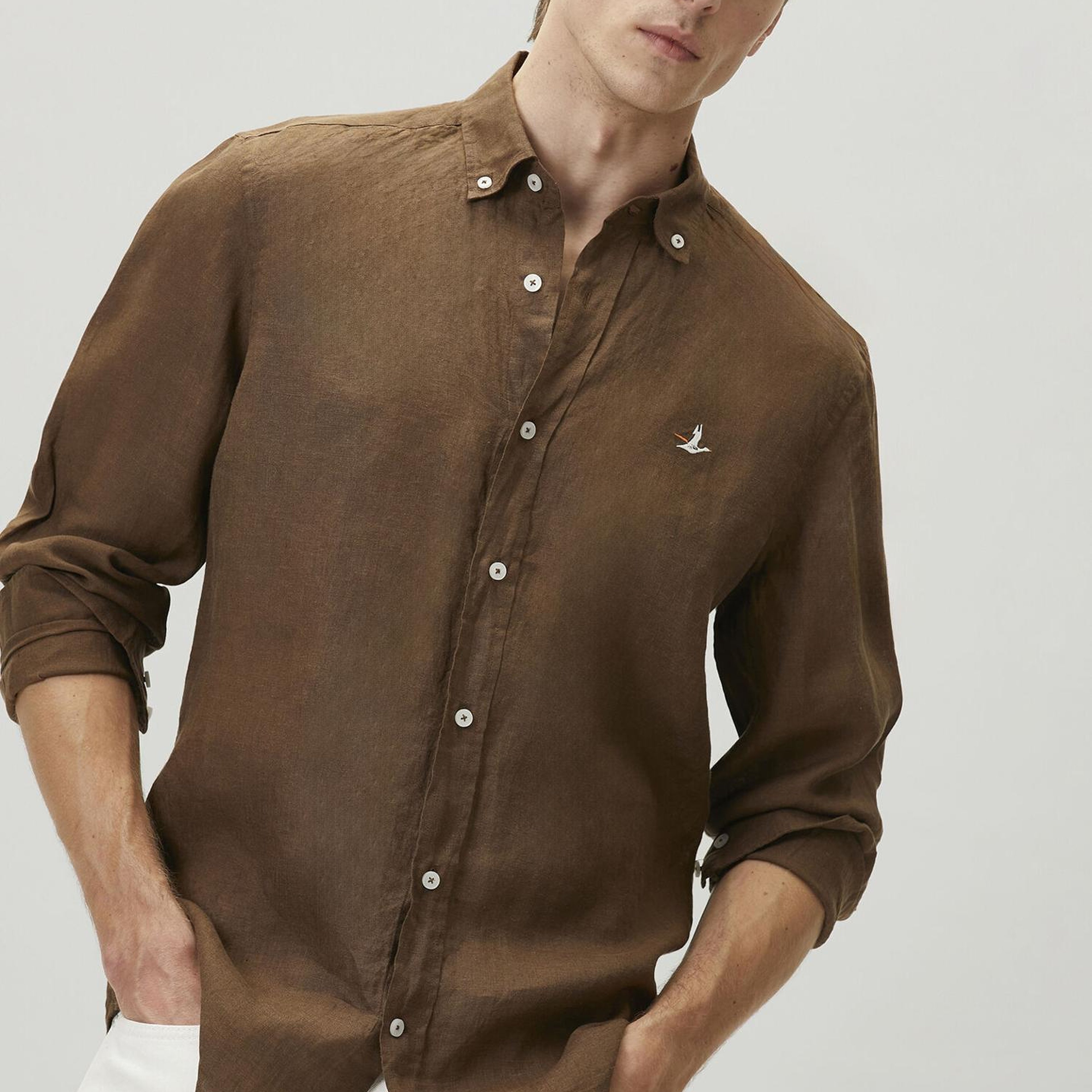 Beymen Club Erkek Kahverengi Comfort Fit Keten Gömlek