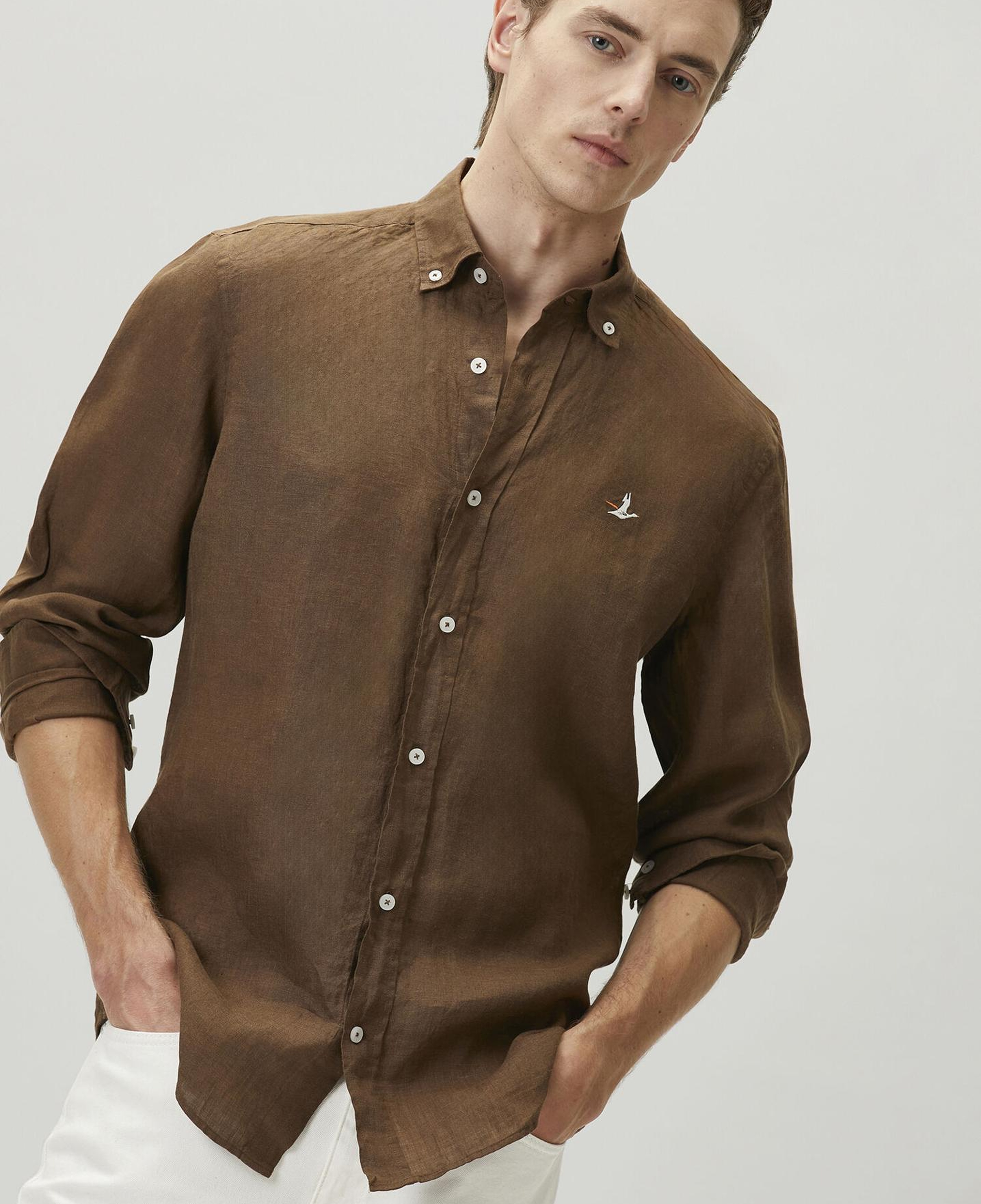 Beymen Club Erkek Kahverengi Comfort Fit Keten Gömlek
