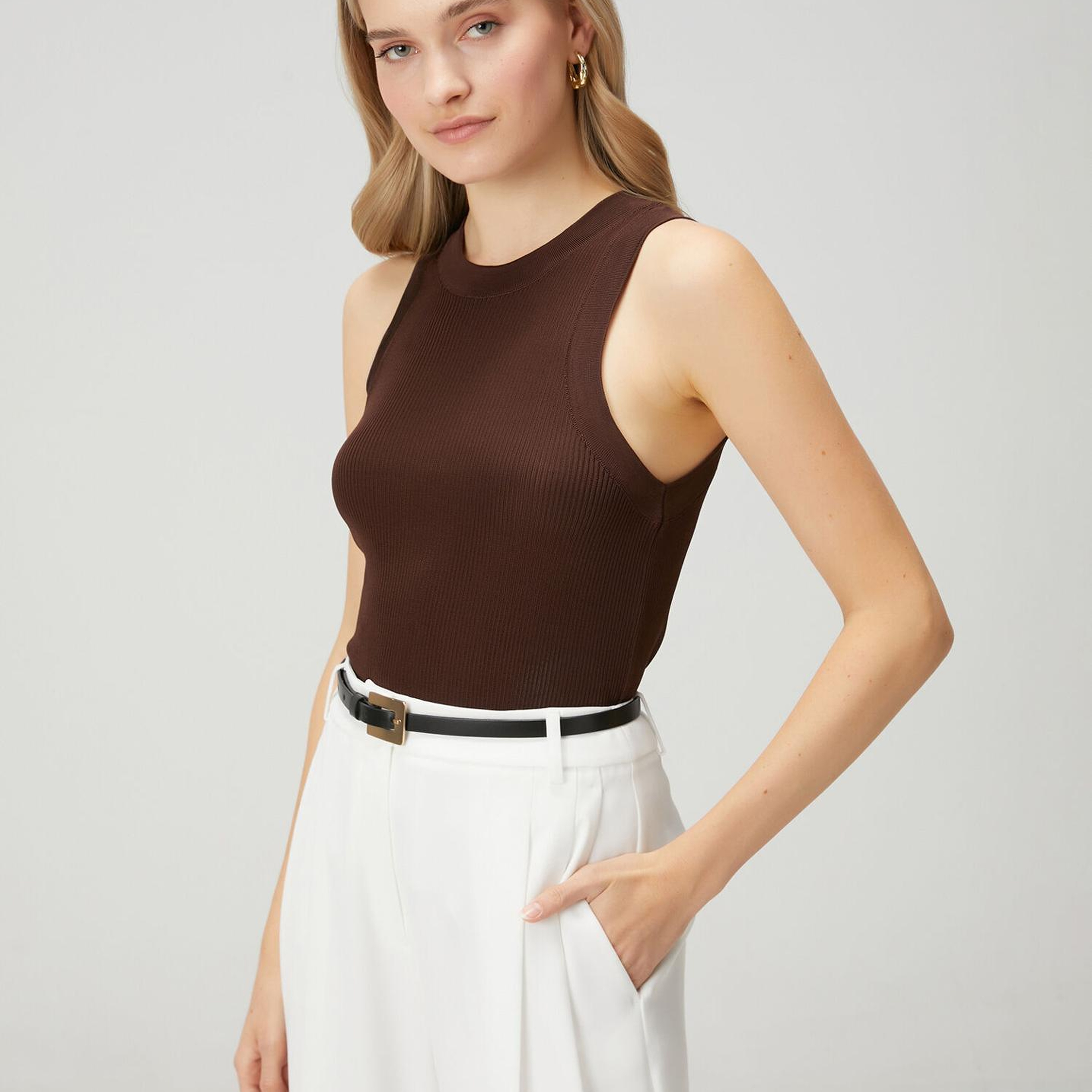 Beymen Club Kadın Kahverengi Floş Basic Triko Atlet