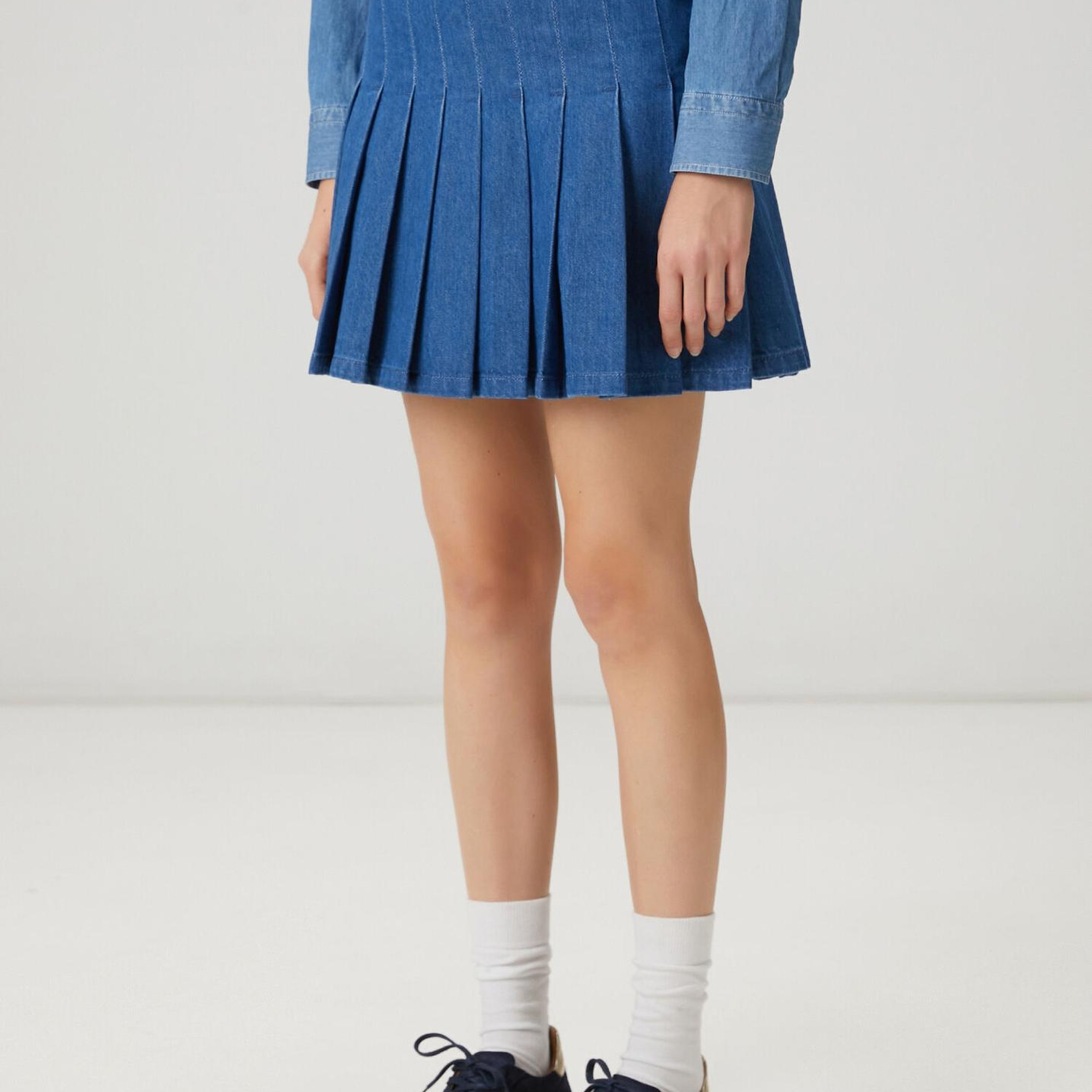 Beymen Club Kadın Mavi Pileli Mini Denim Etek