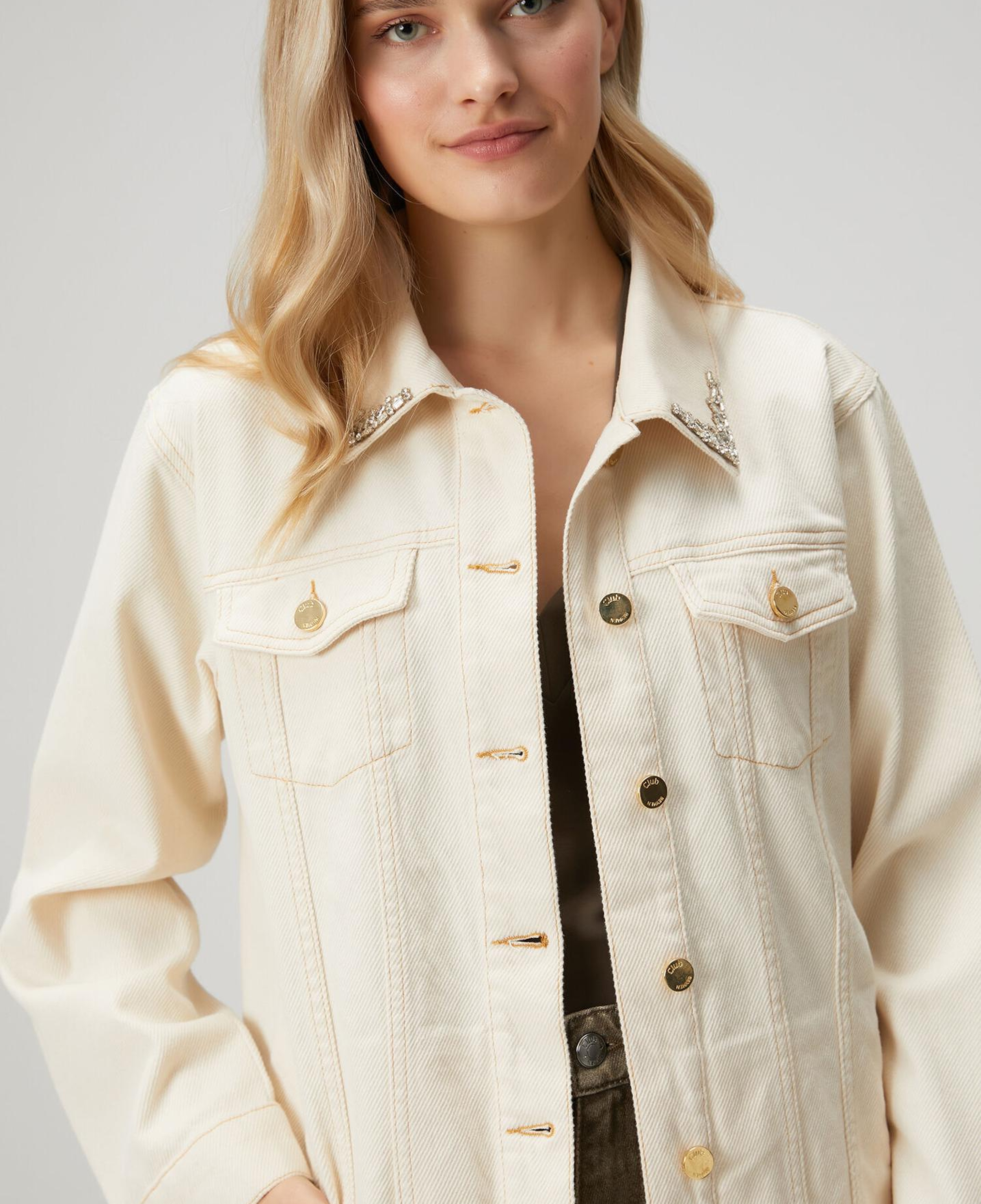 Beymen Club Kadın Kırık Beyaz Taşlı Gömlek Formlu Denim Ceket