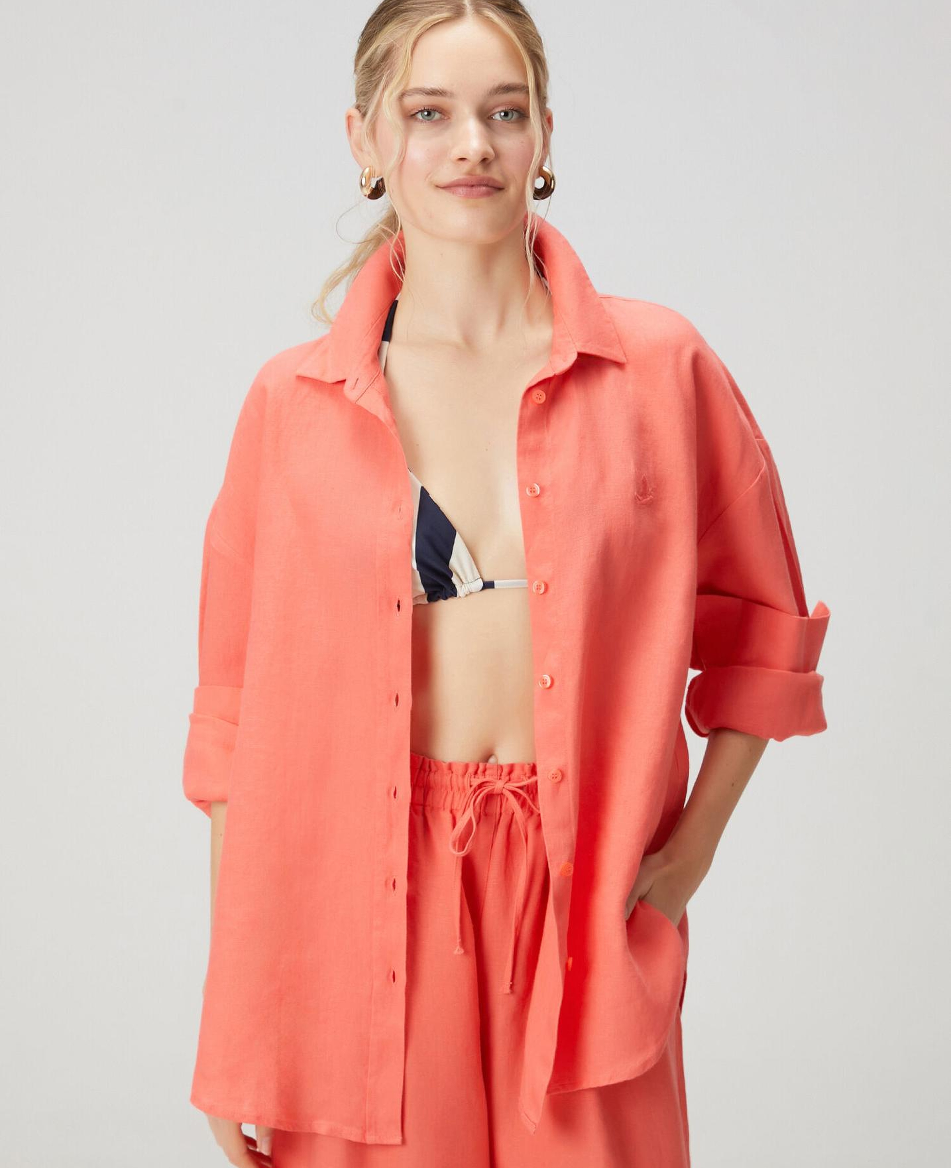 Beymen Club Kadın Oversize Somon Logolu Keten Gömlek