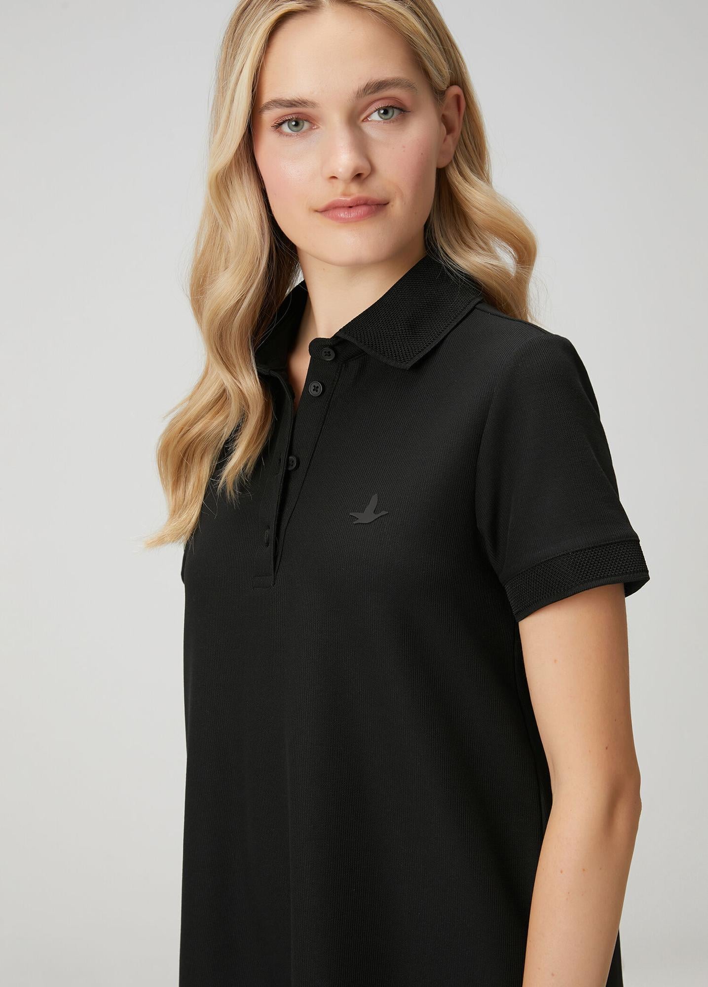 Beymen Club Kadın Siyah Petek Dokulu Mini Polo Elbise