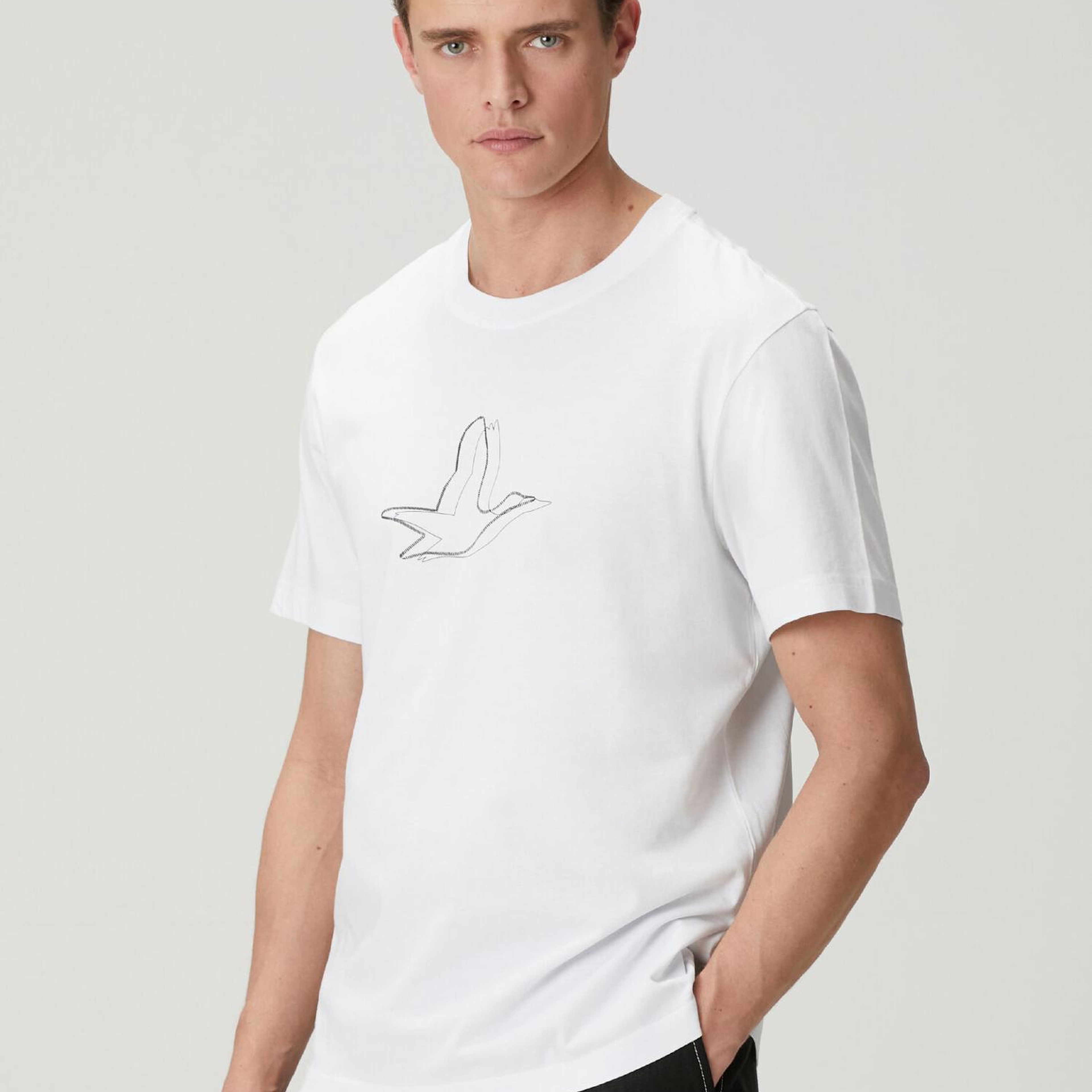 Beymen Club Erkek Relax Fit Beyaz Kaz Artwork T-shirt