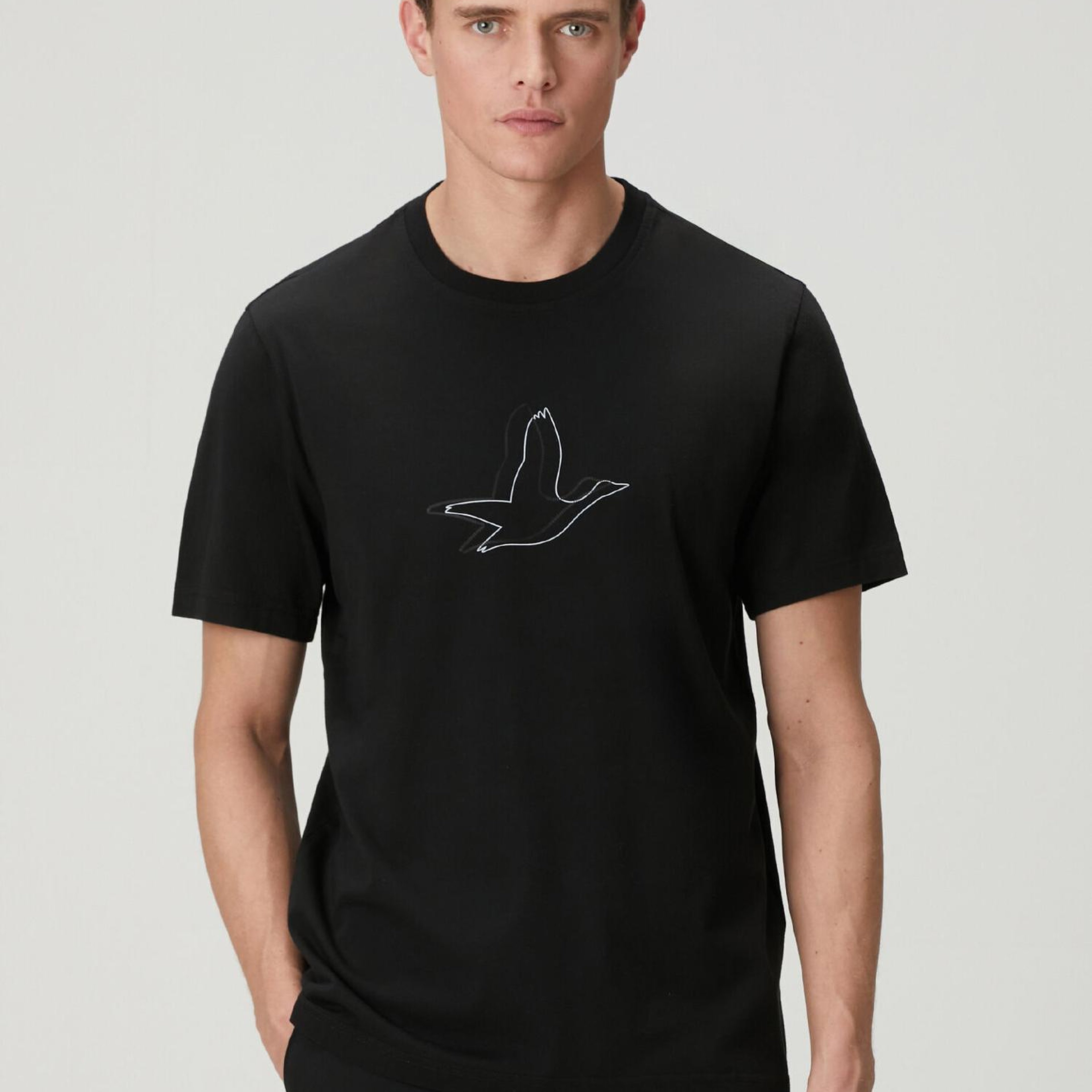 Beymen Club Erkek Relax Fit Siyah Kaz Artwork T-shirt