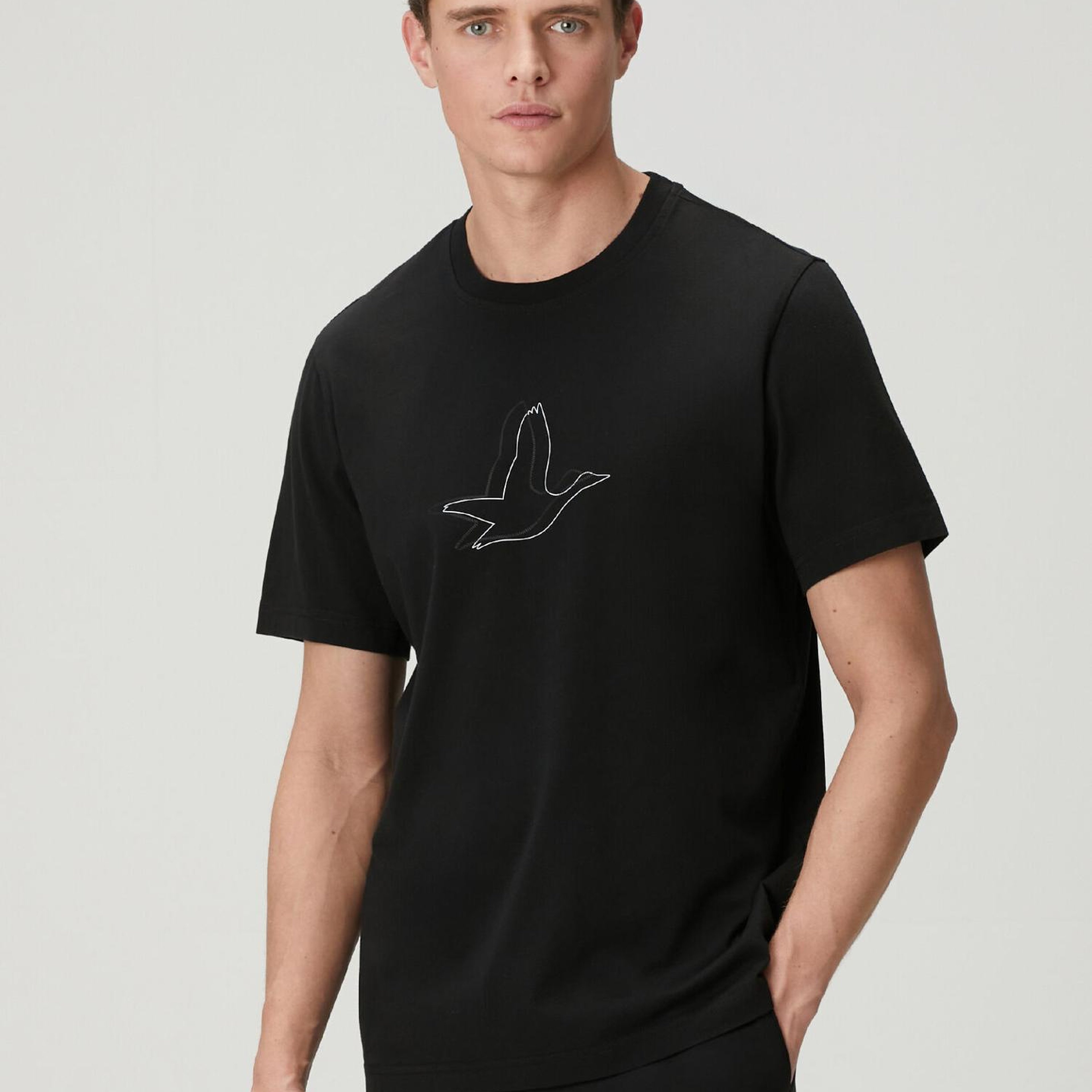 Beymen Club Erkek Relax Fit Siyah Kaz Artwork T-shirt