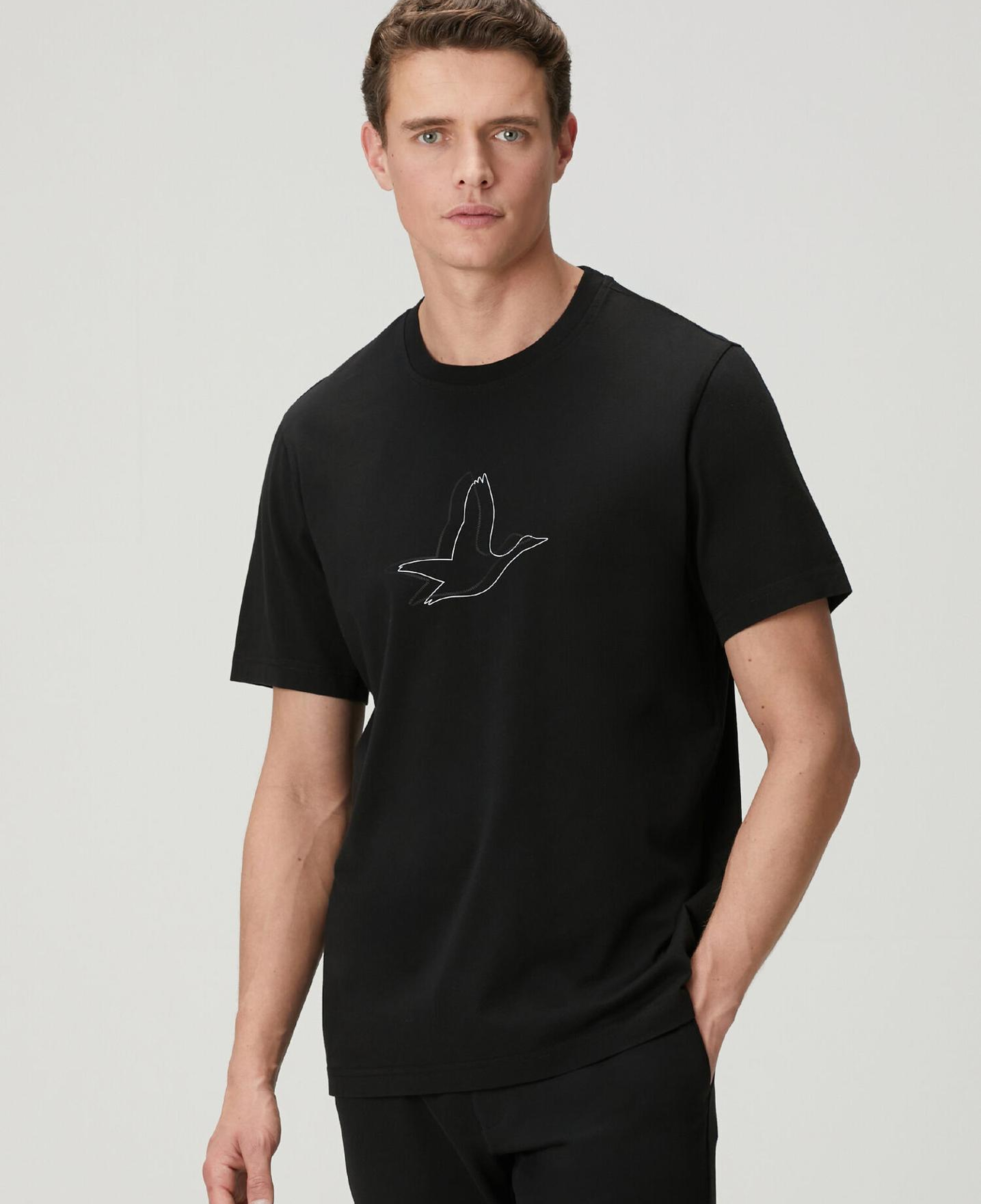 Beymen Club Erkek Relax Fit Siyah Kaz Artwork T-shirt
