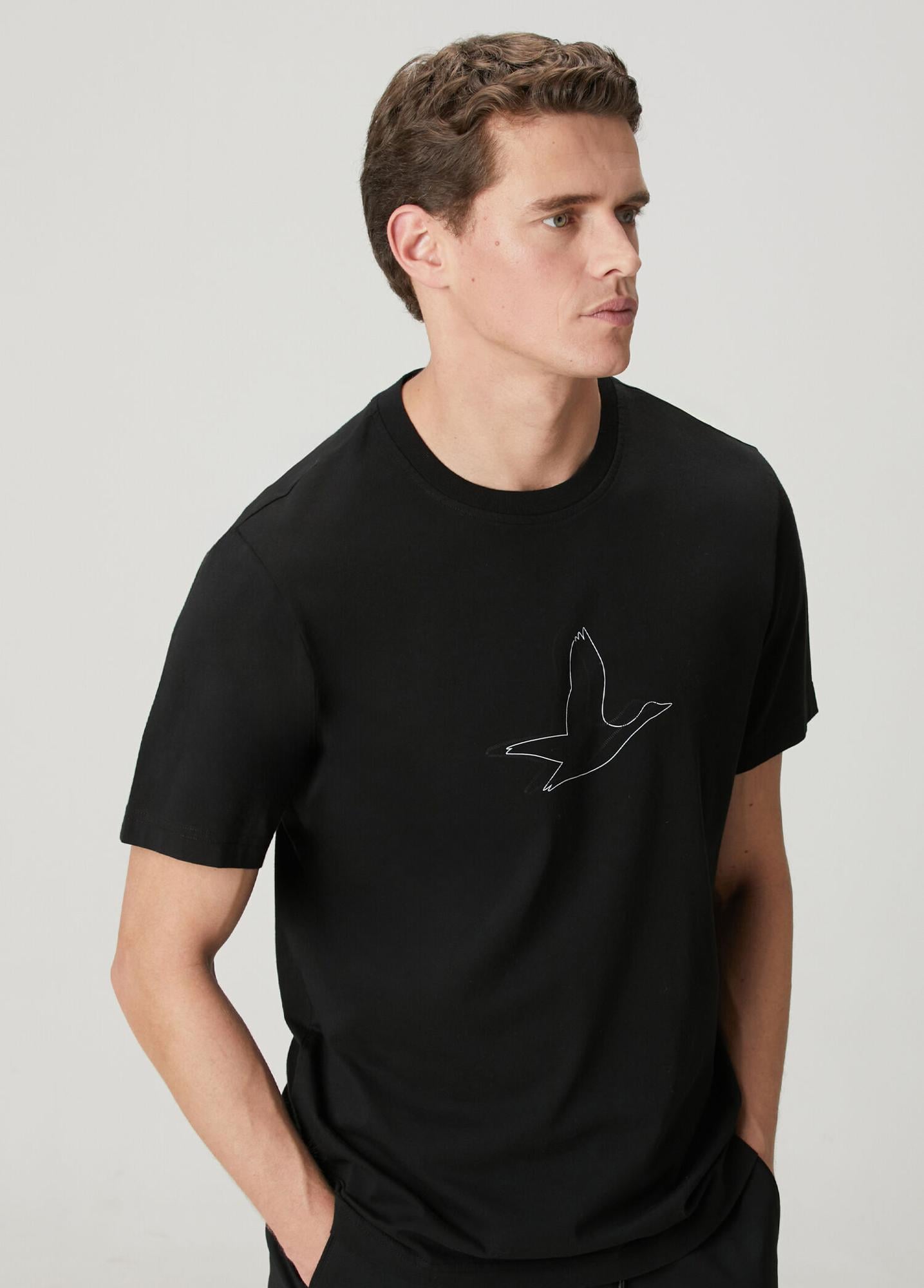 Beymen Club Erkek Relax Fit Siyah Kaz Artwork T-shirt