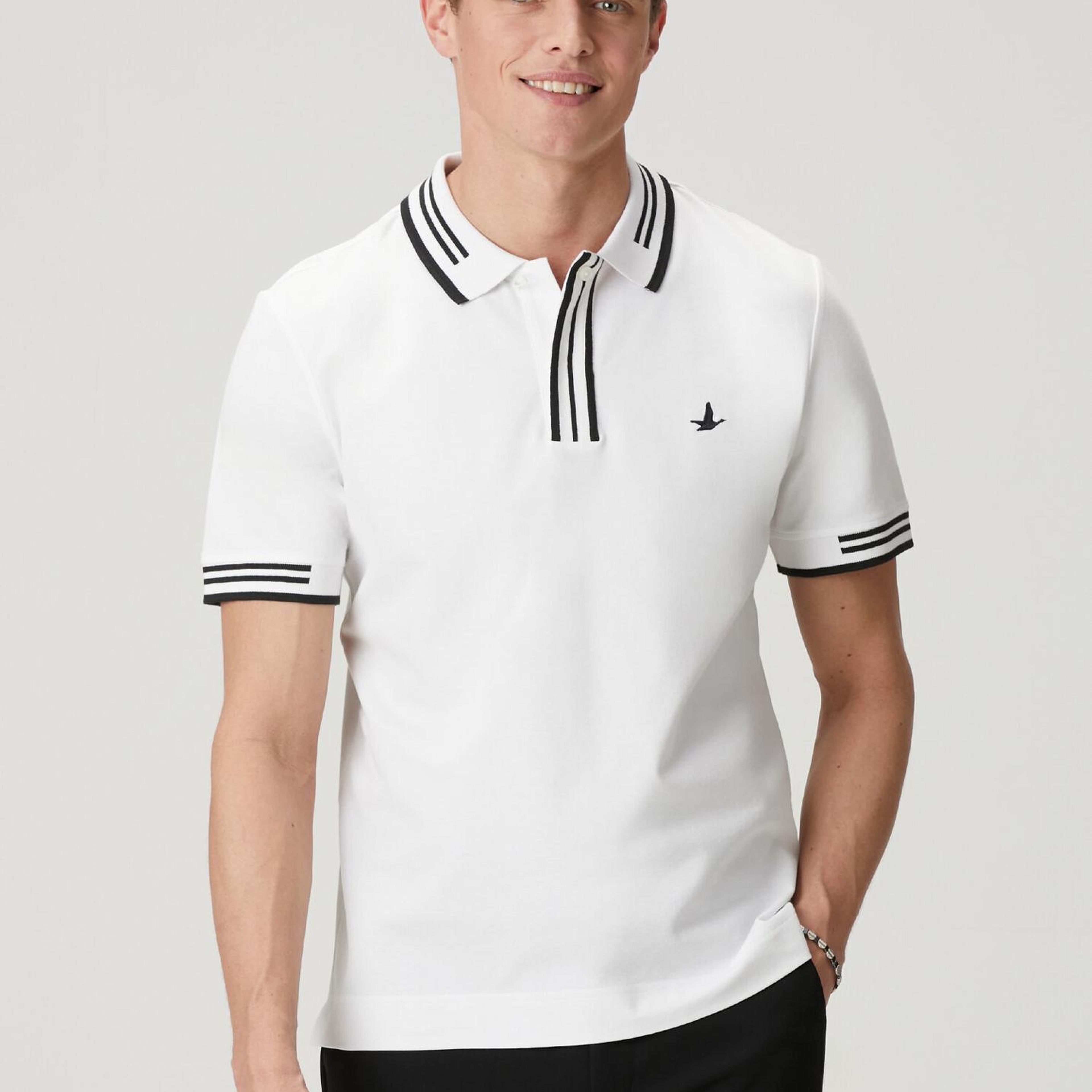 Beymen Club Erkek Comfort Fit Beyaz Kol Ucu Çizgili Polo T-shirt