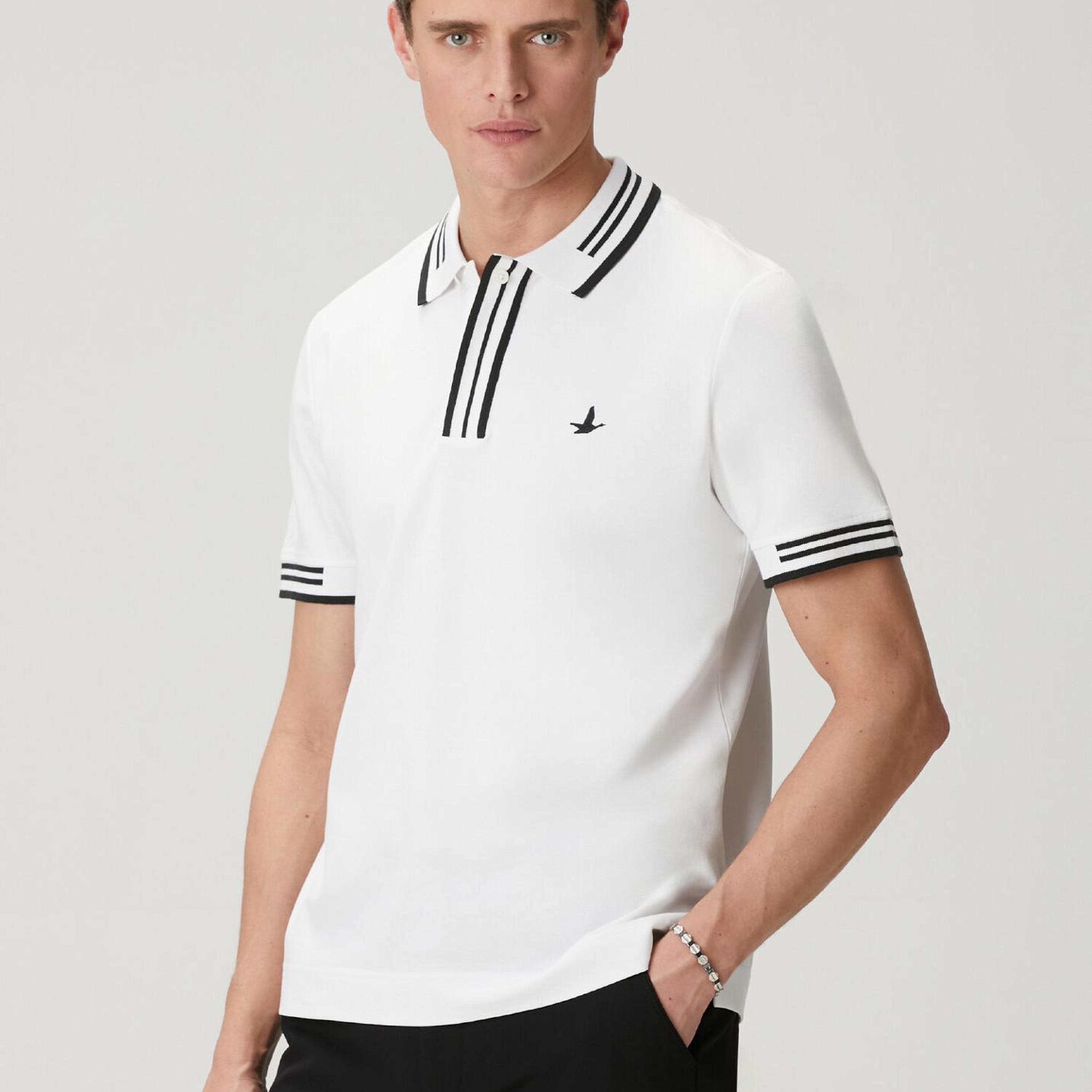 Beymen Club Erkek Comfort Fit Beyaz Kol Ucu Çizgili Polo T-shirt