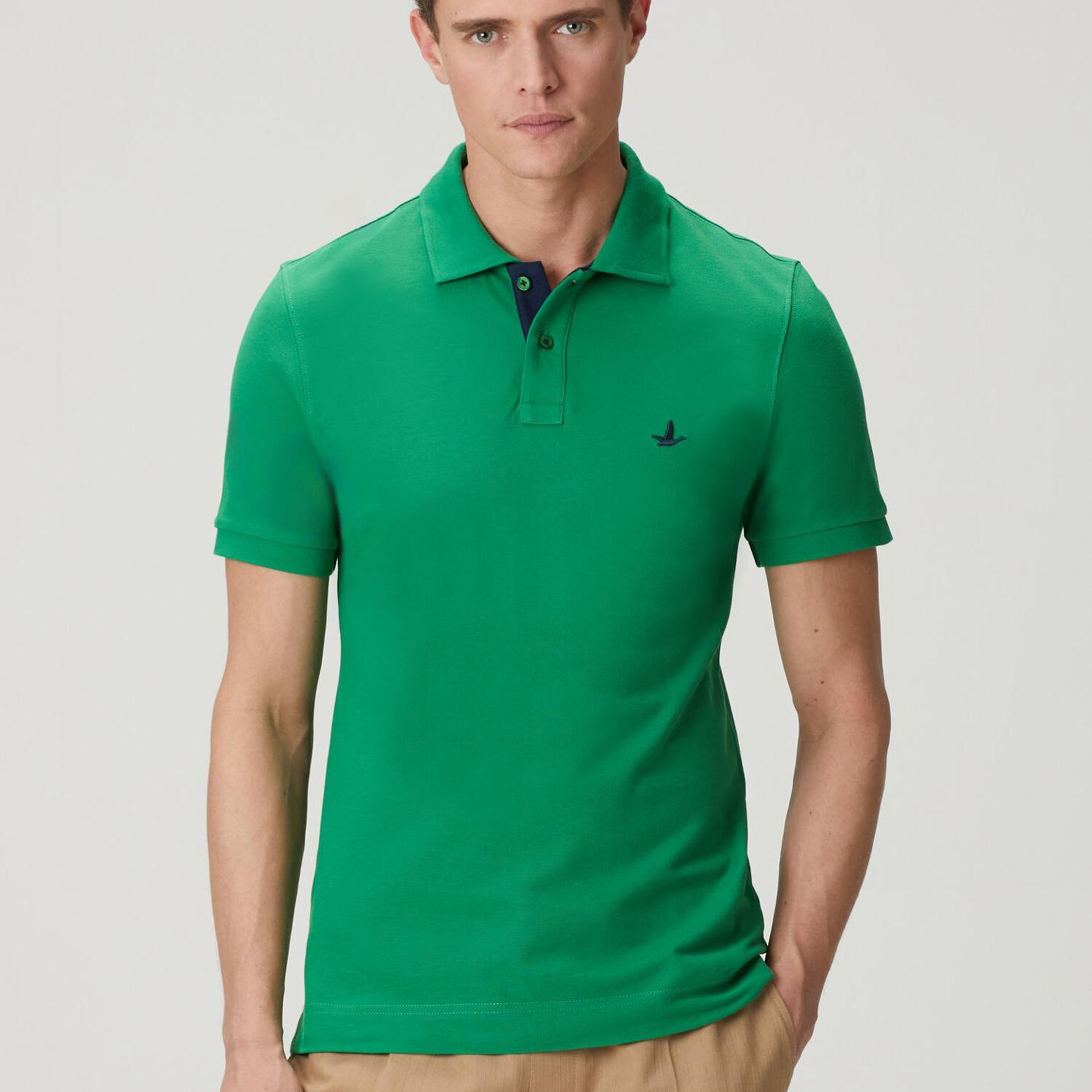 Beymen Club Erkek Slim Fit Yeşil Yaka Altı Baskılı Basic Polo Tshirt