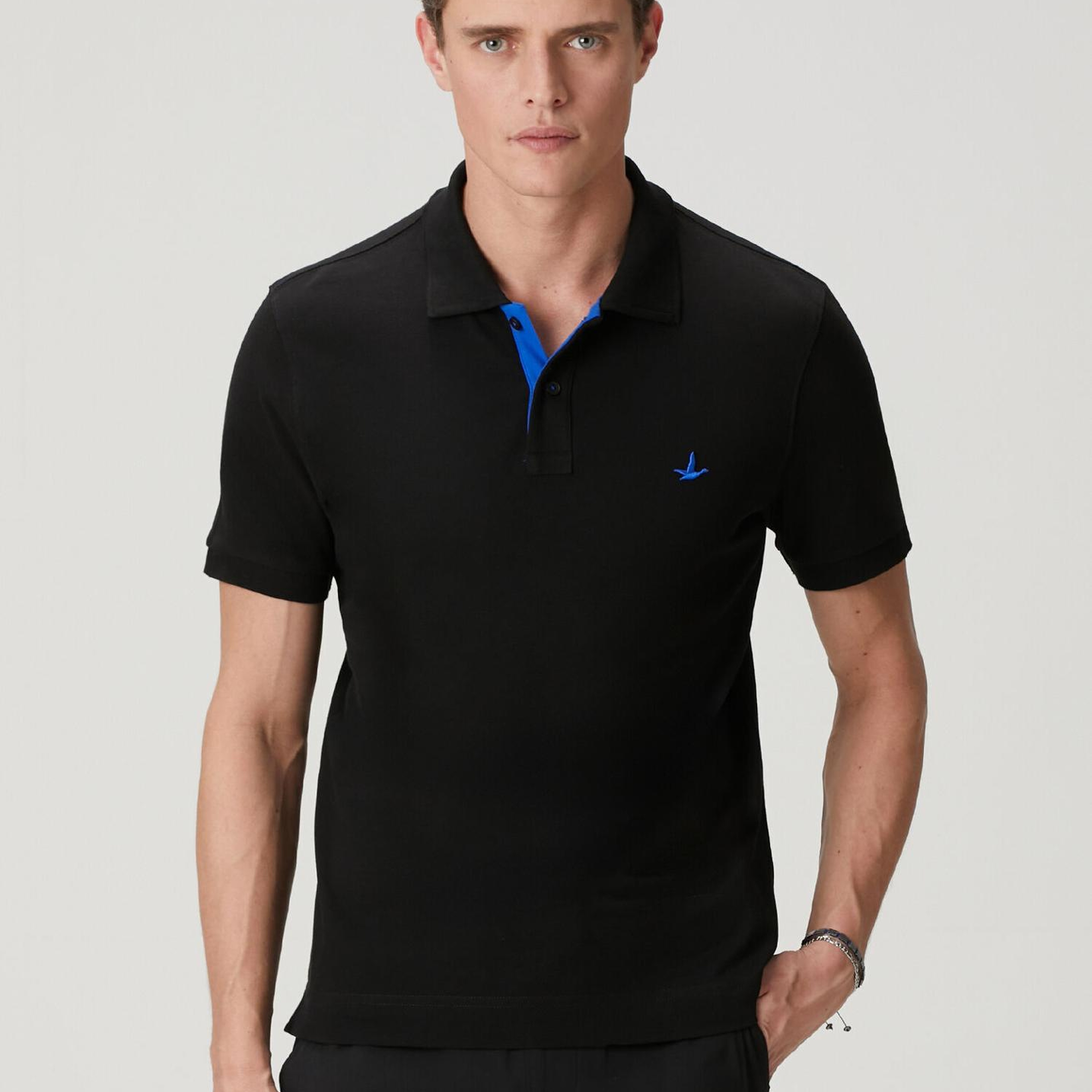 Beymen Club Erkek Slim Fit Siyah Yaka Altı Baskılı Basic Polo Tshirt
