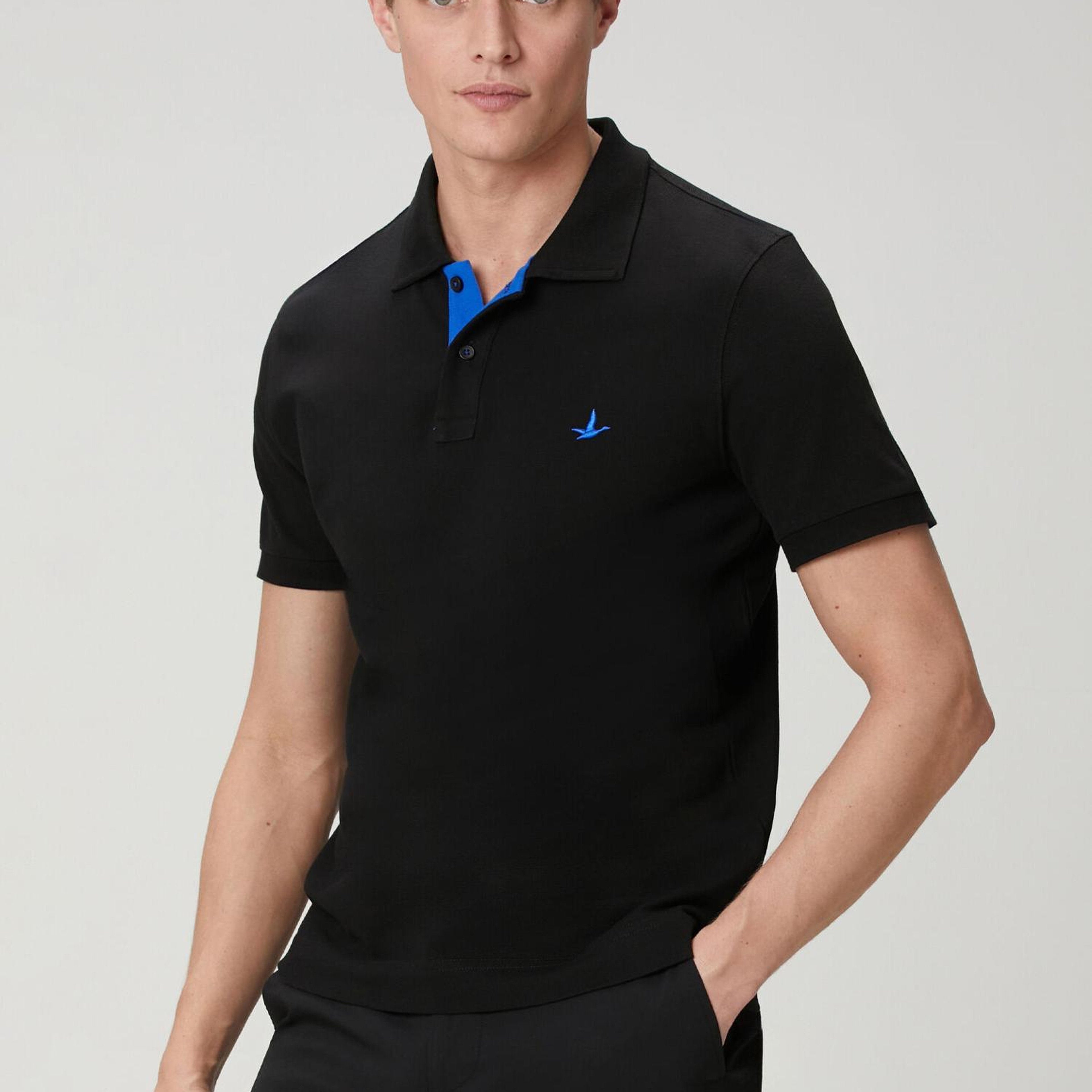 Beymen Club Erkek Slim Fit Siyah Yaka Altı Baskılı Basic Polo Tshirt