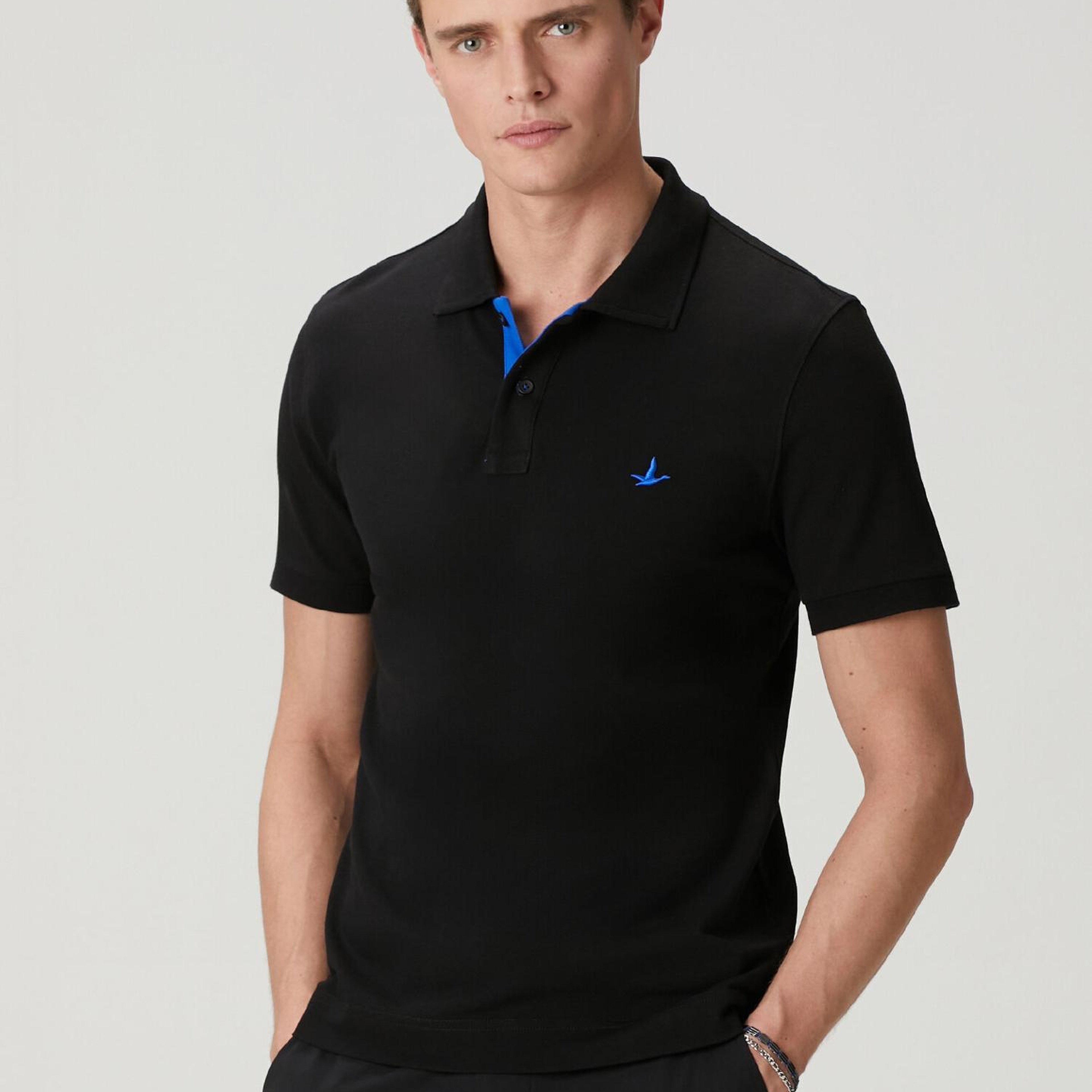 Beymen Club Erkek Slim Fit Siyah Yaka Altı Baskılı Basic Polo Tshirt