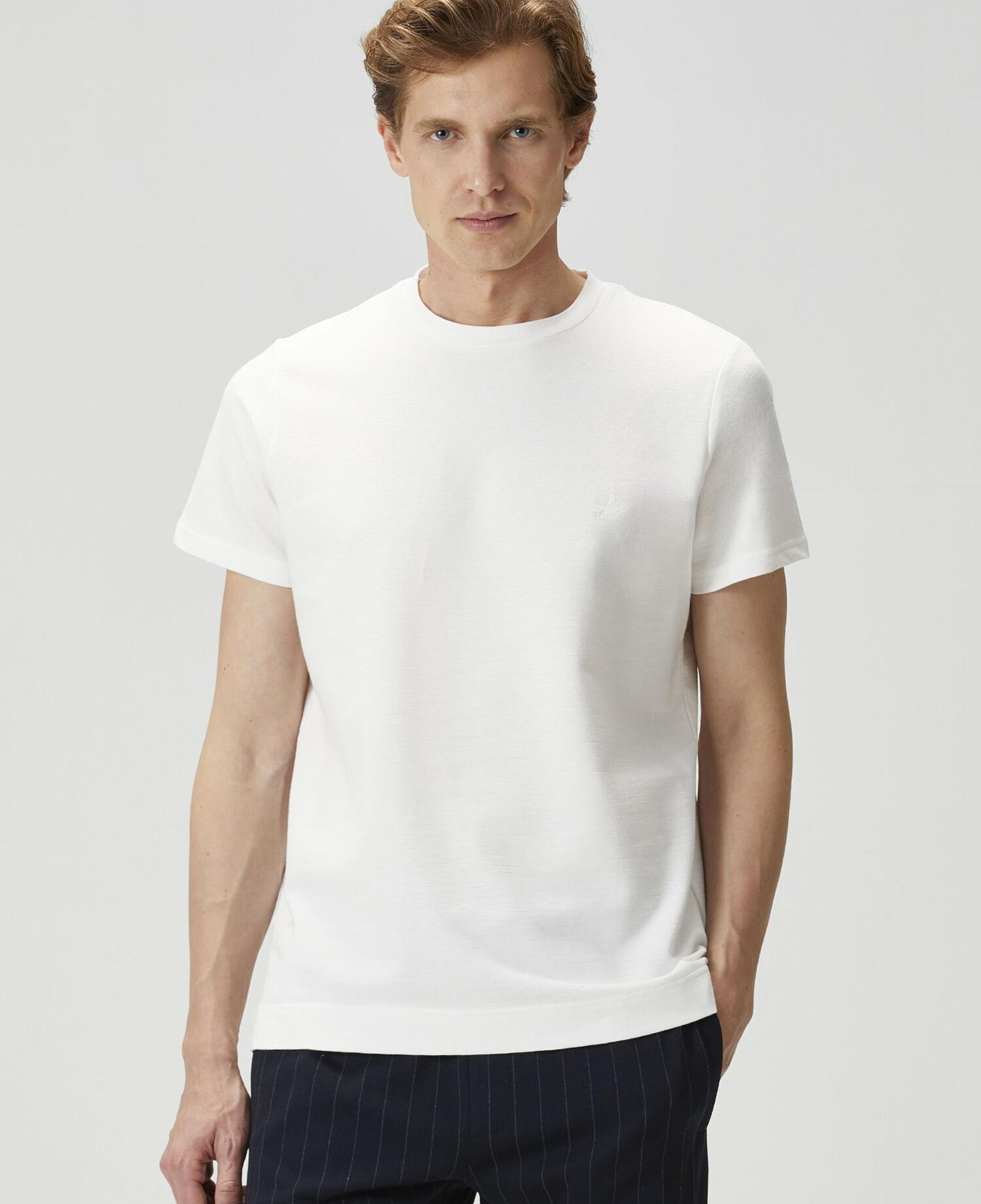 Beymen Club Erkek Relax Fit Kırık Beyaz Flam Görünümlü T-shirt