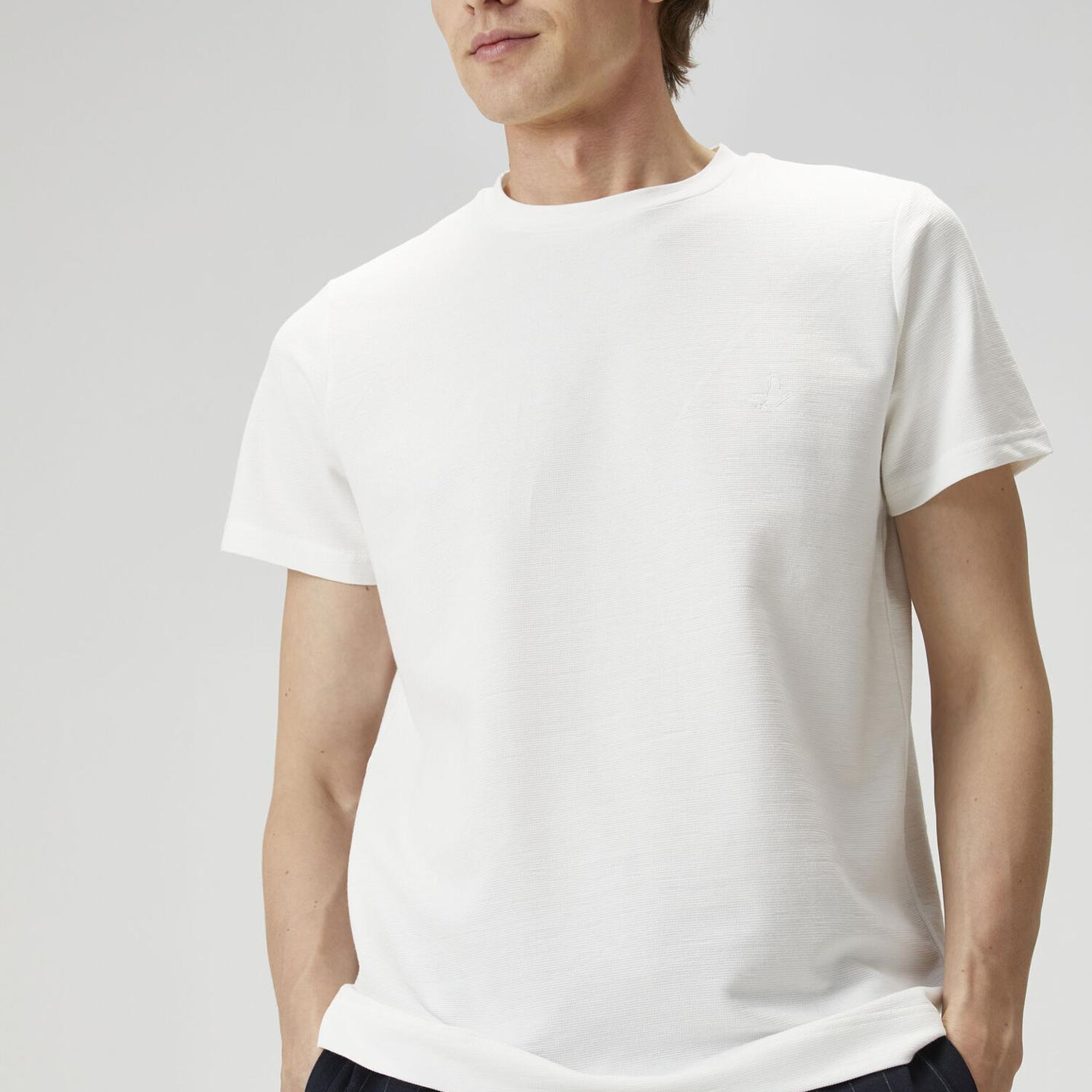 Beymen Club Erkek Relax Fit Kırık Beyaz Flam Görünümlü T-shirt
