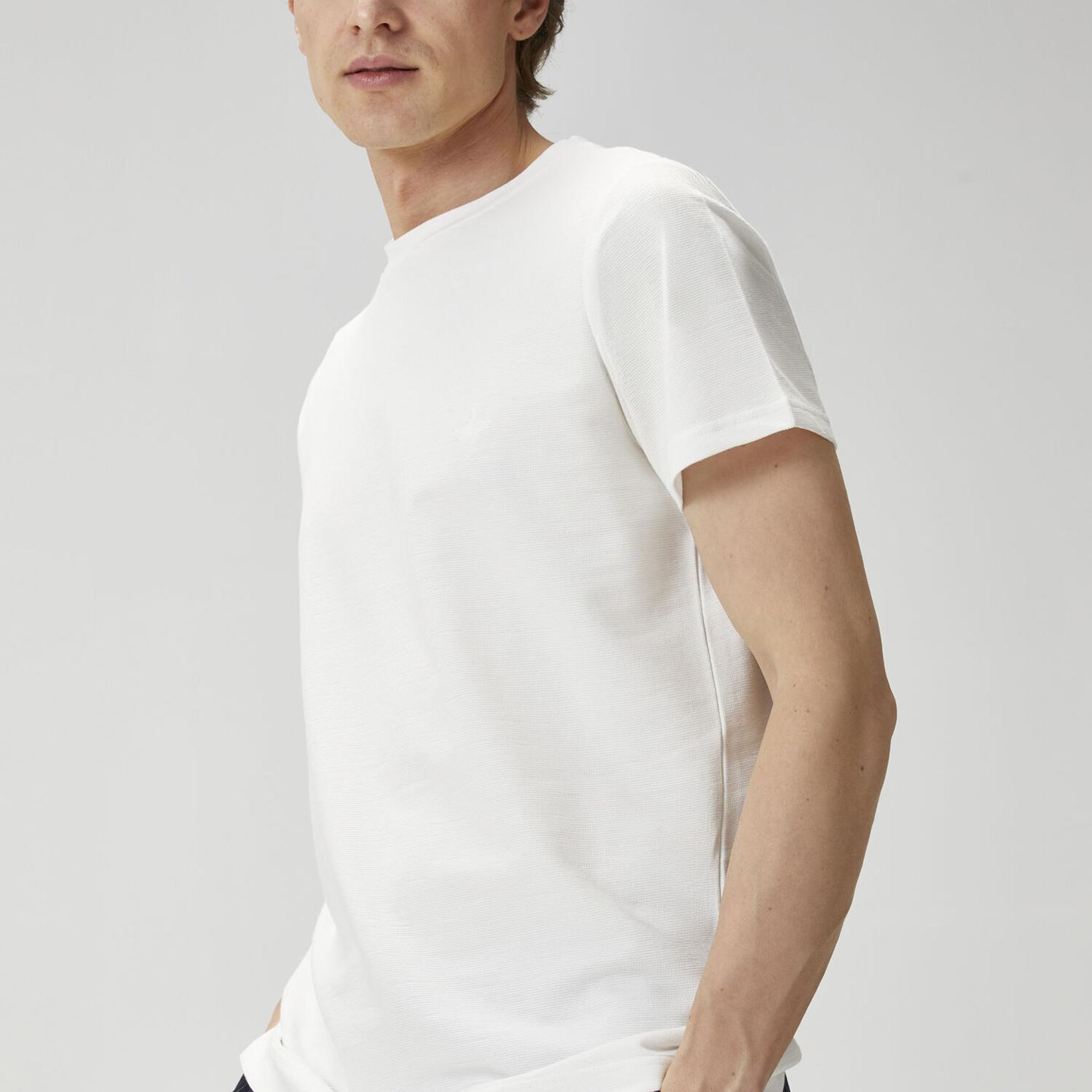 Beymen Club Erkek Relax Fit Kırık Beyaz Flam Görünümlü T-shirt