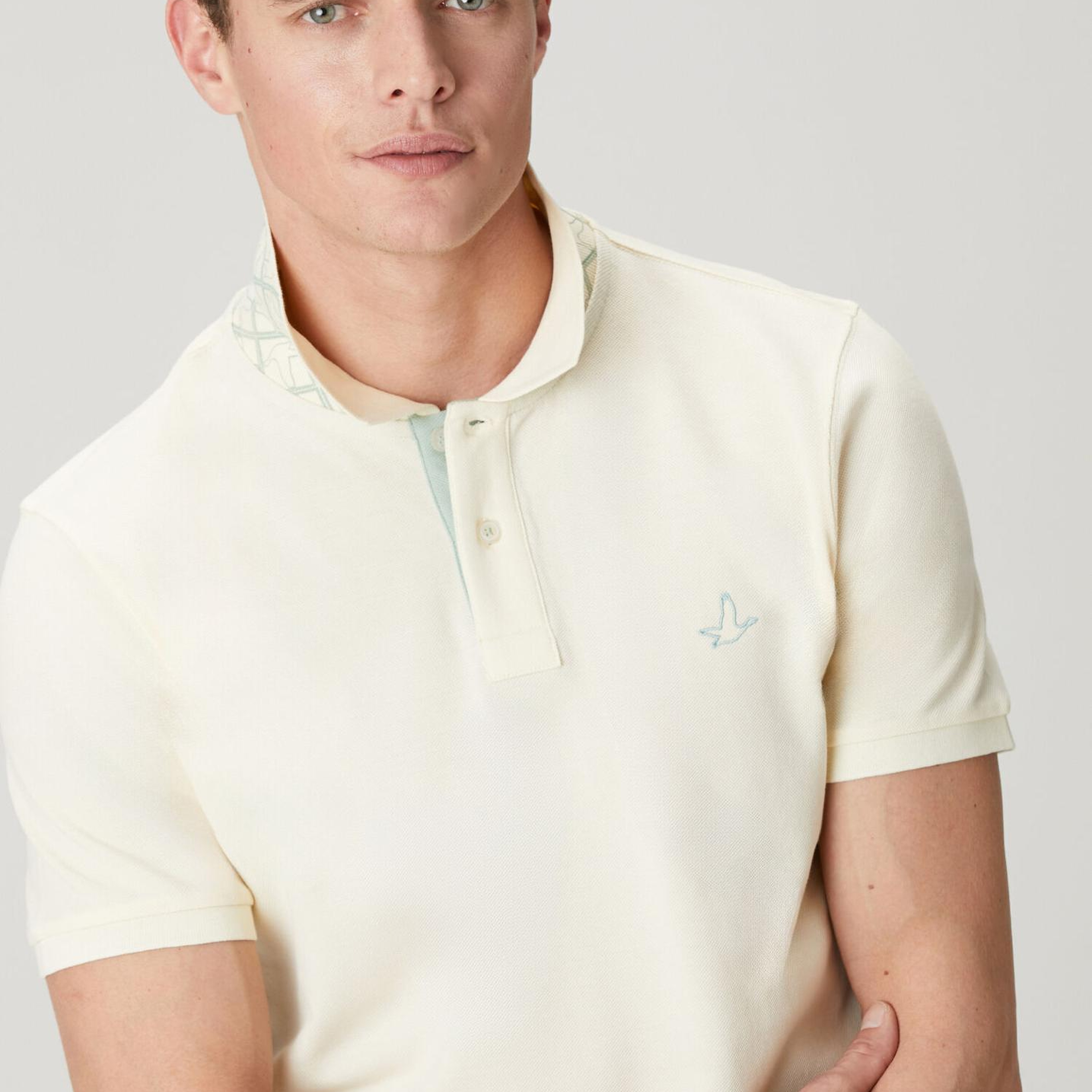 Beymen Club Erkek Comfort Fit Krem Yaka Altı Baskılı Polo T-shirt