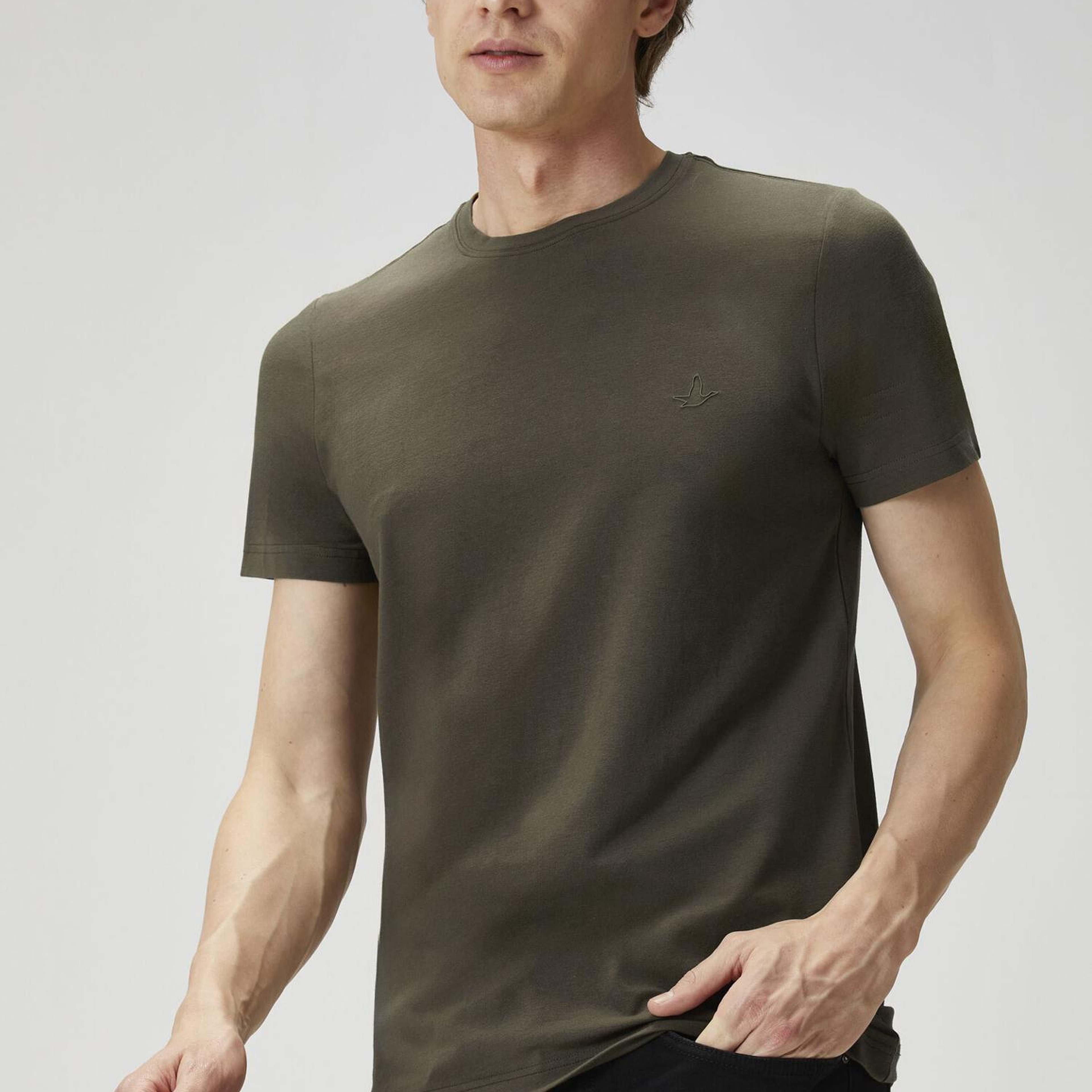 Beymen Club Erkek Regular Fit Haki Elastanlı Basic T-shirt