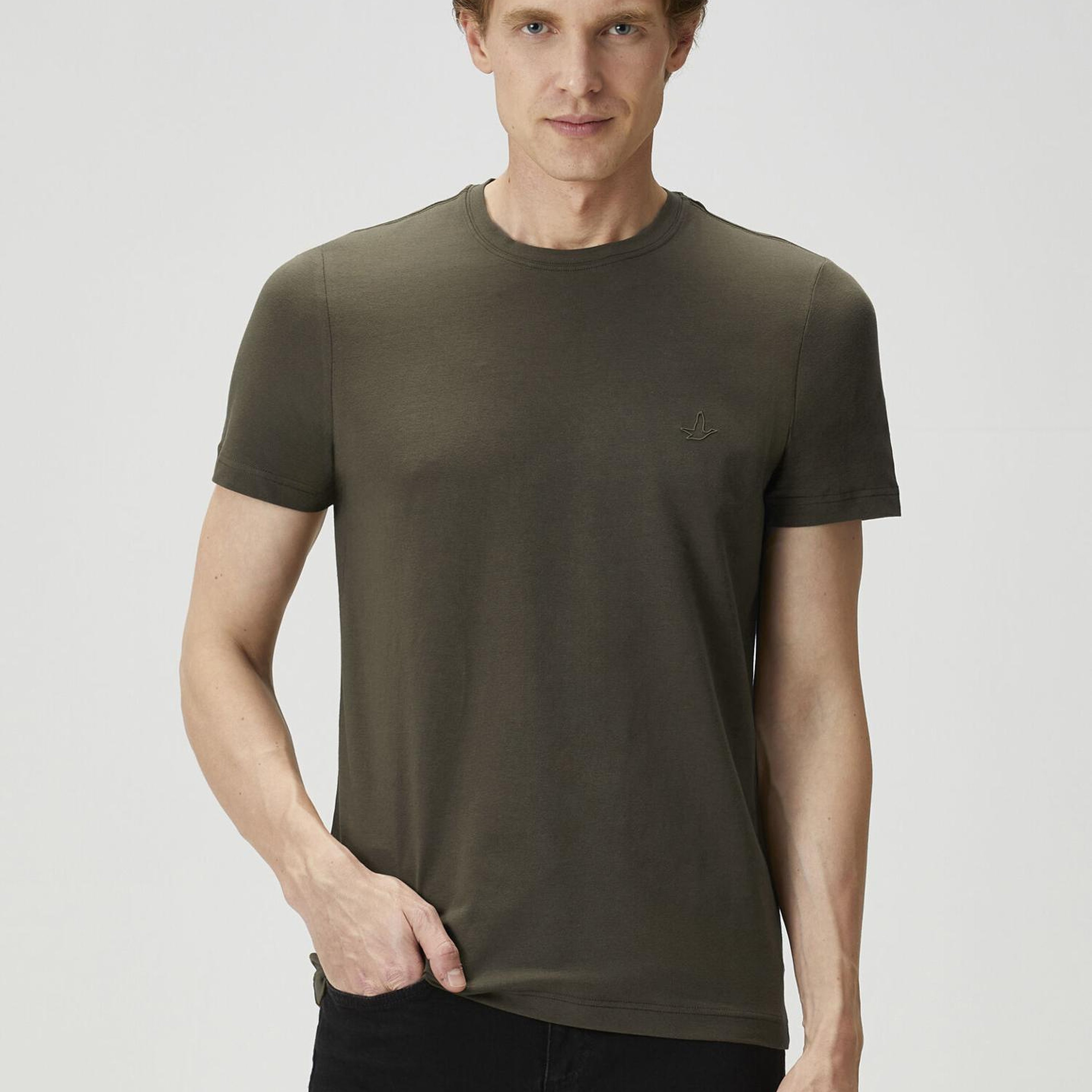 Beymen Club Erkek Regular Fit Haki Elastanlı Basic T-shirt
