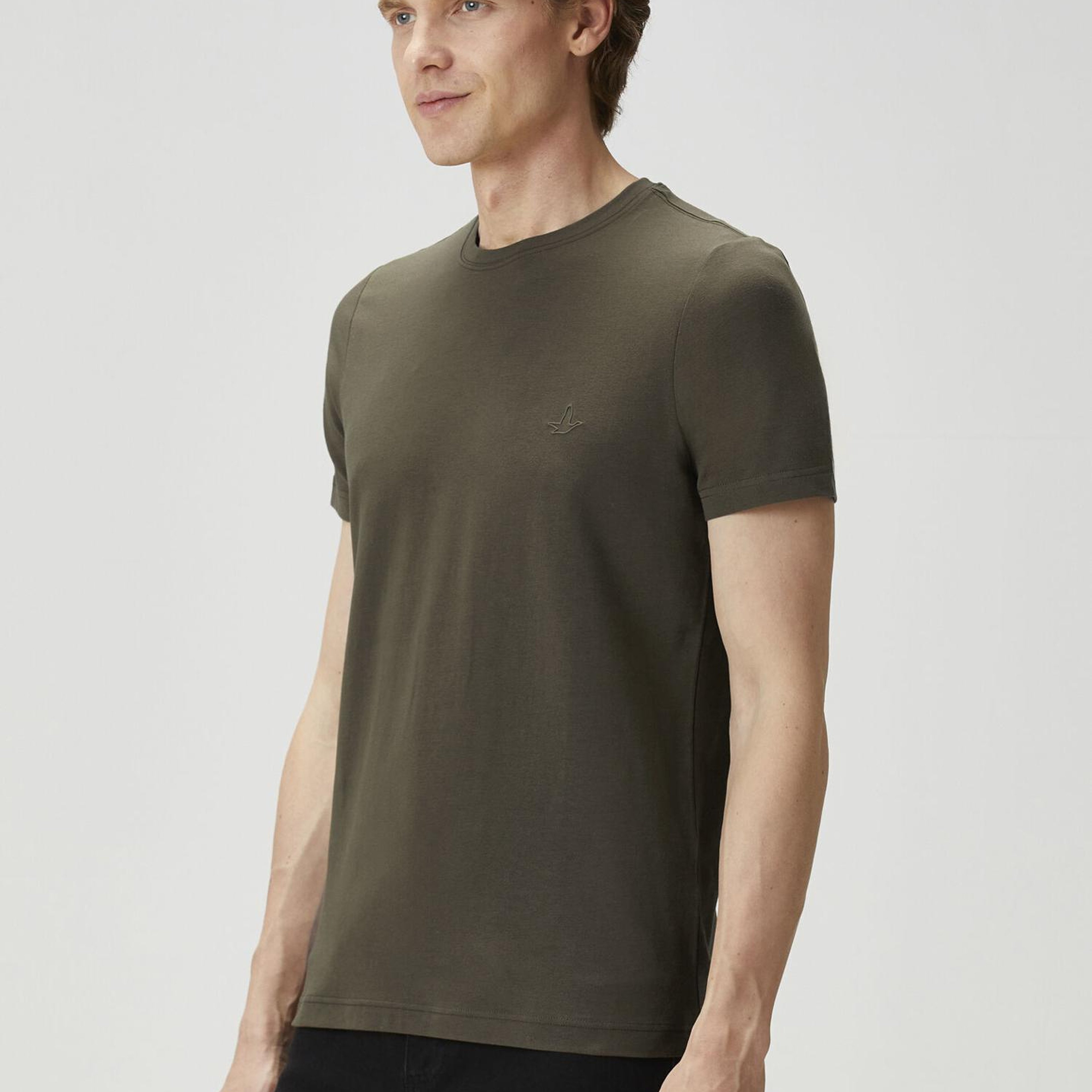 Beymen Club Erkek Regular Fit Haki Elastanlı Basic T-shirt