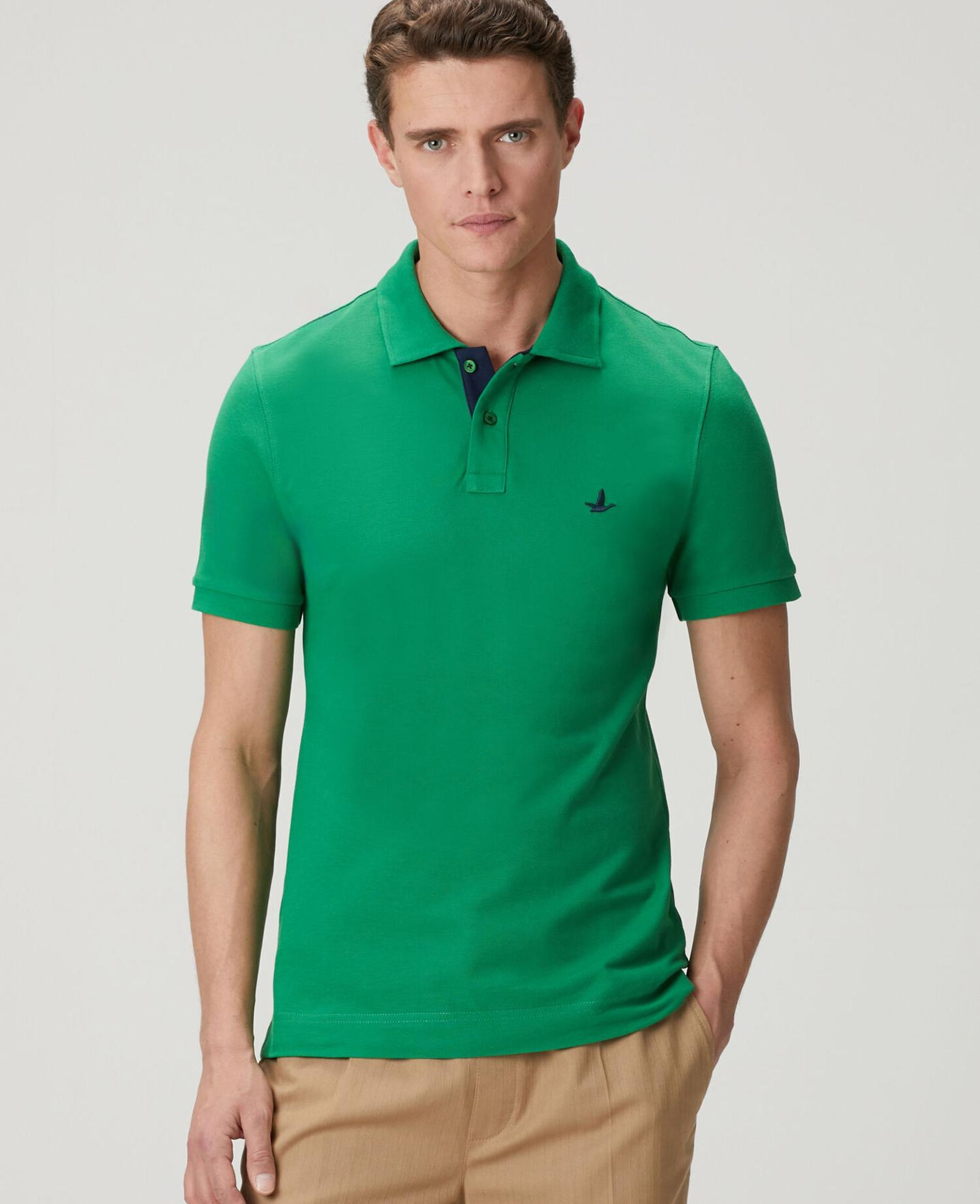 Beymen Club Erkek Slim Fit Yeşil Yaka Altı Baskılı Basic Polo Tshirt