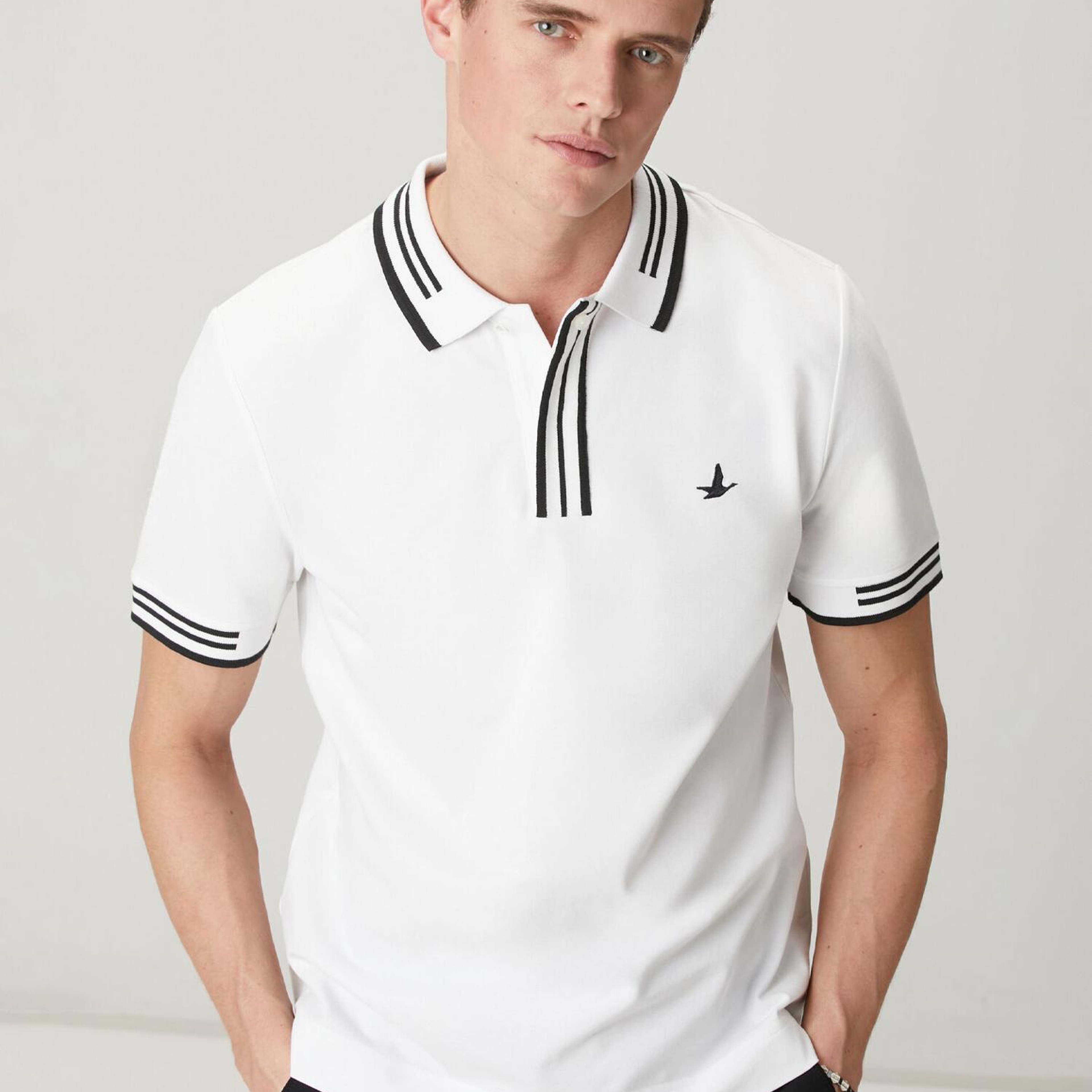 Beymen Club Erkek Comfort Fit Beyaz Kol Ucu Çizgili Polo T-shirt
