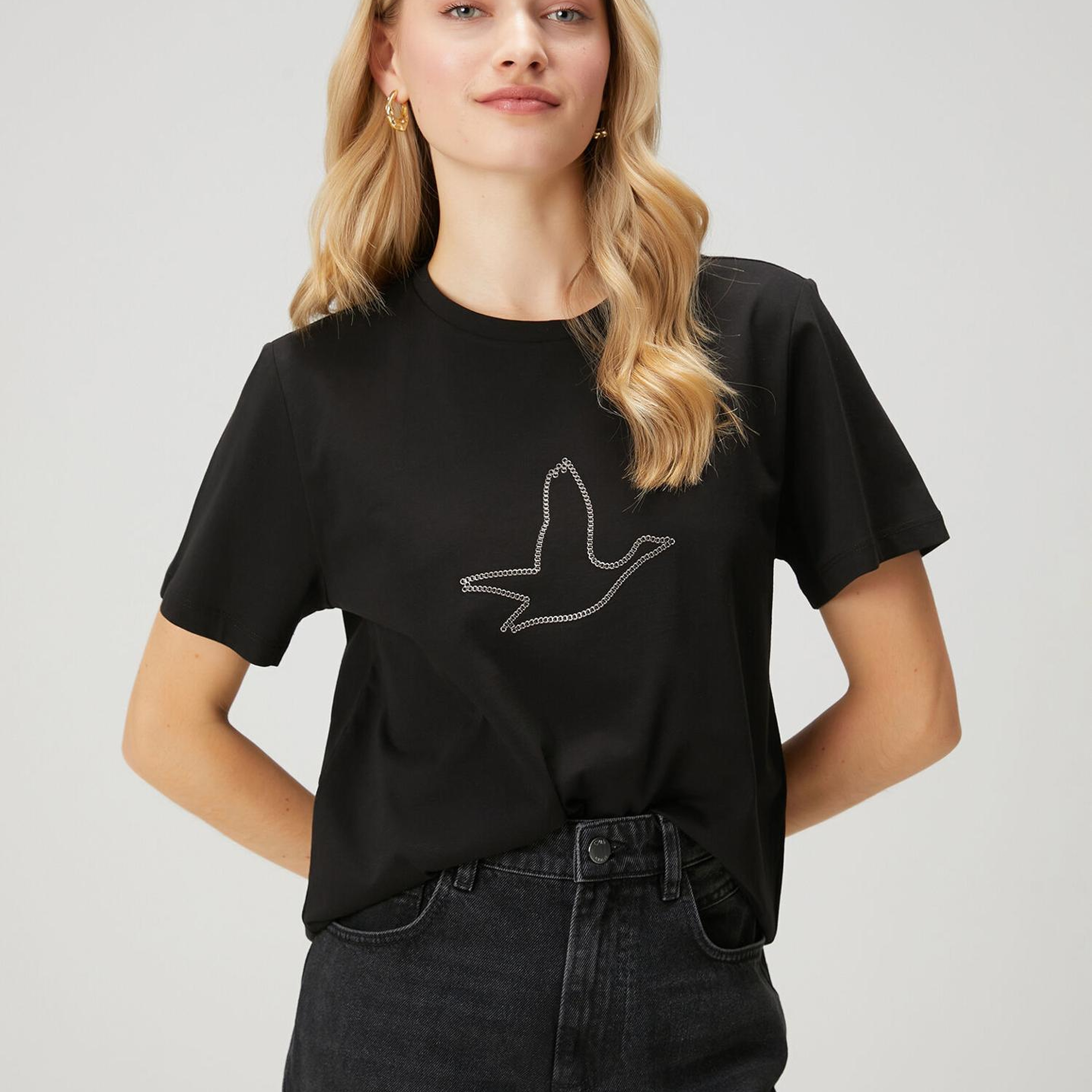 Beymen Club Kadın Siyah Zincir Logolu T-shirt