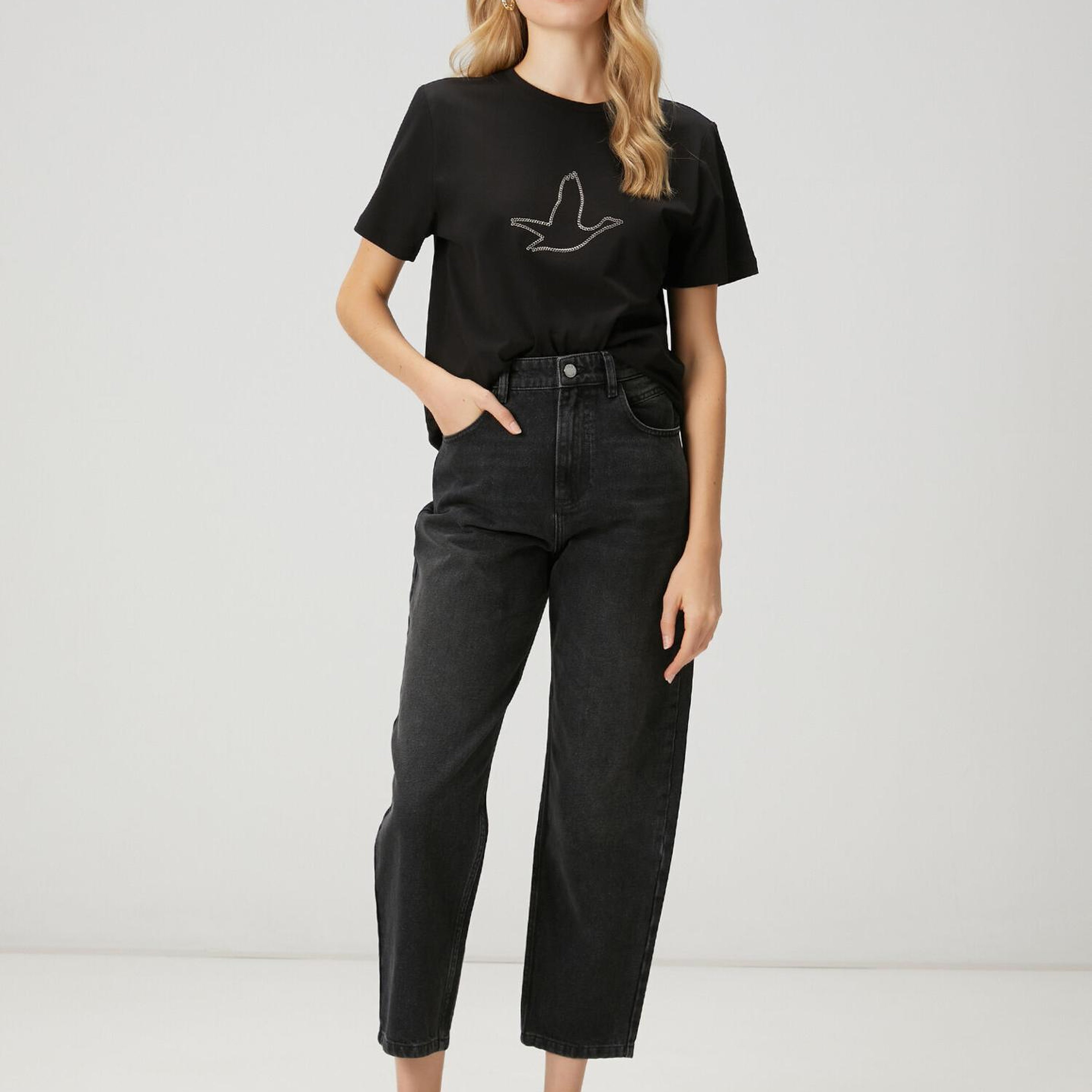 Beymen Club Kadın Siyah Zincir Logolu T-shirt