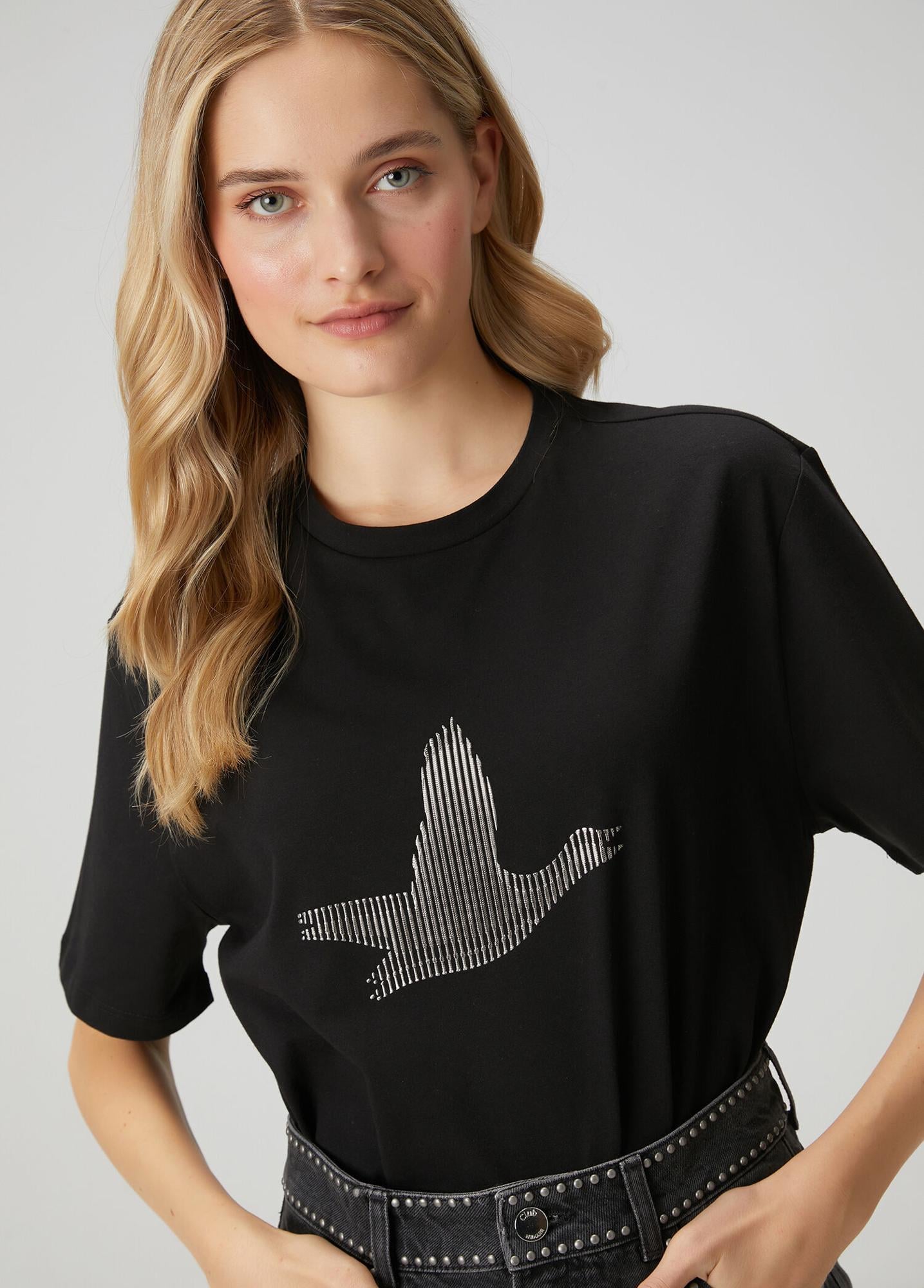 Beymen Club Kadın Siyah Çizgili Logolu T-shirt