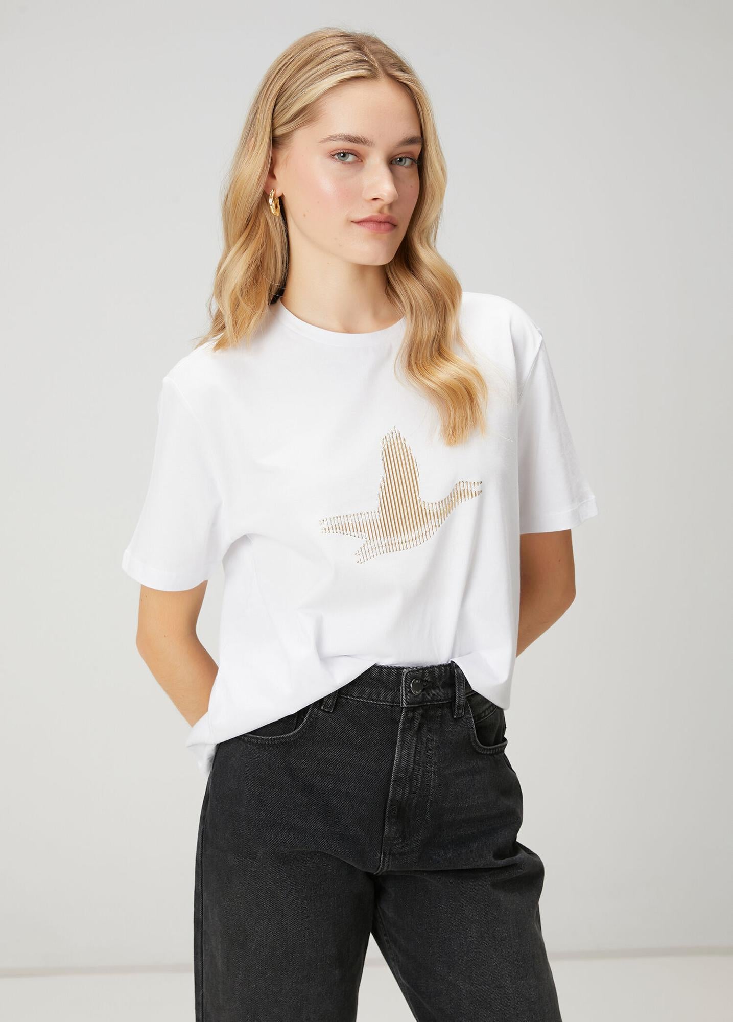 Beymen Club Kadın Beyaz Çizgili Logolu T-shirt