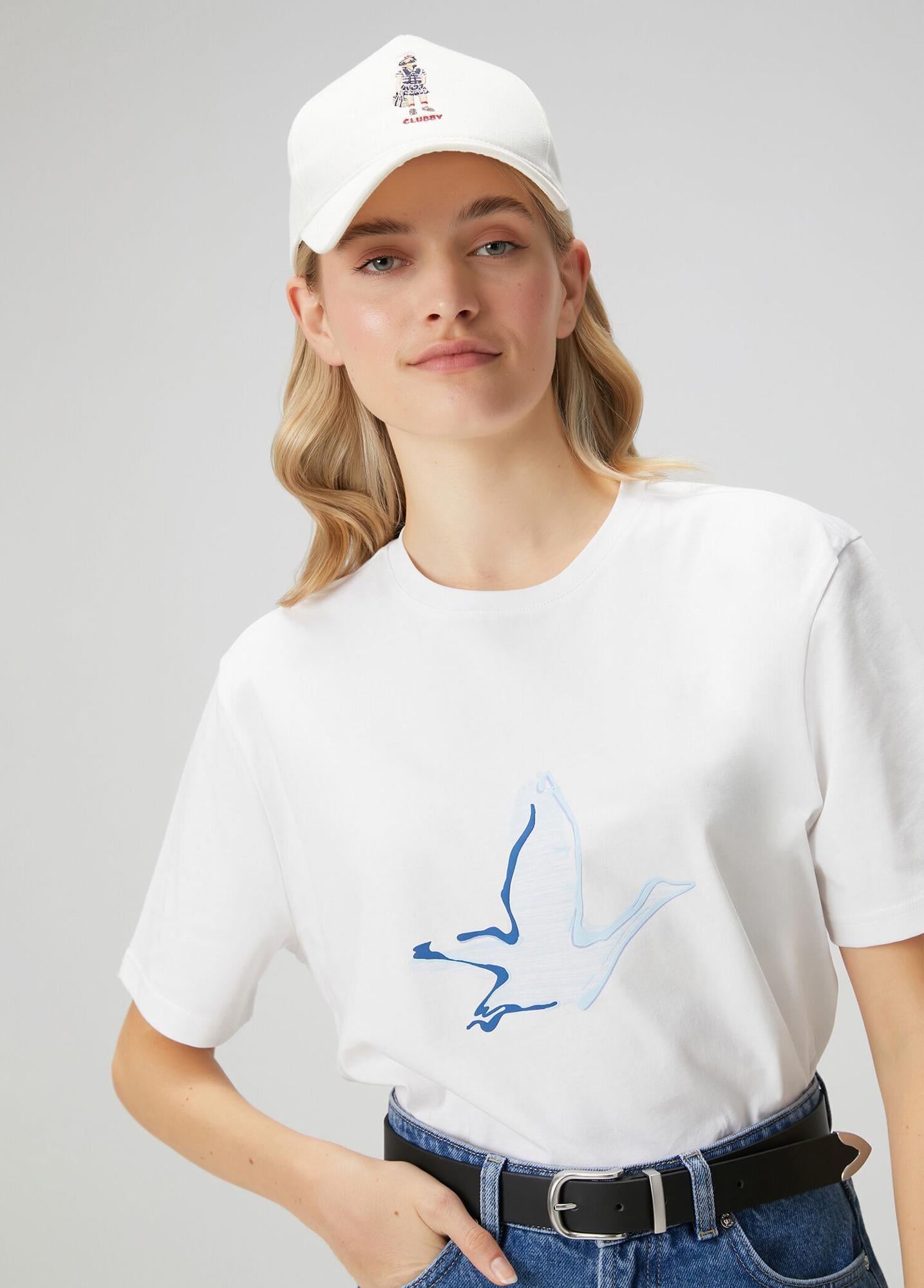 Beymen Club Kadın Kırık Beyaz Mavi Logolu T-shirt
