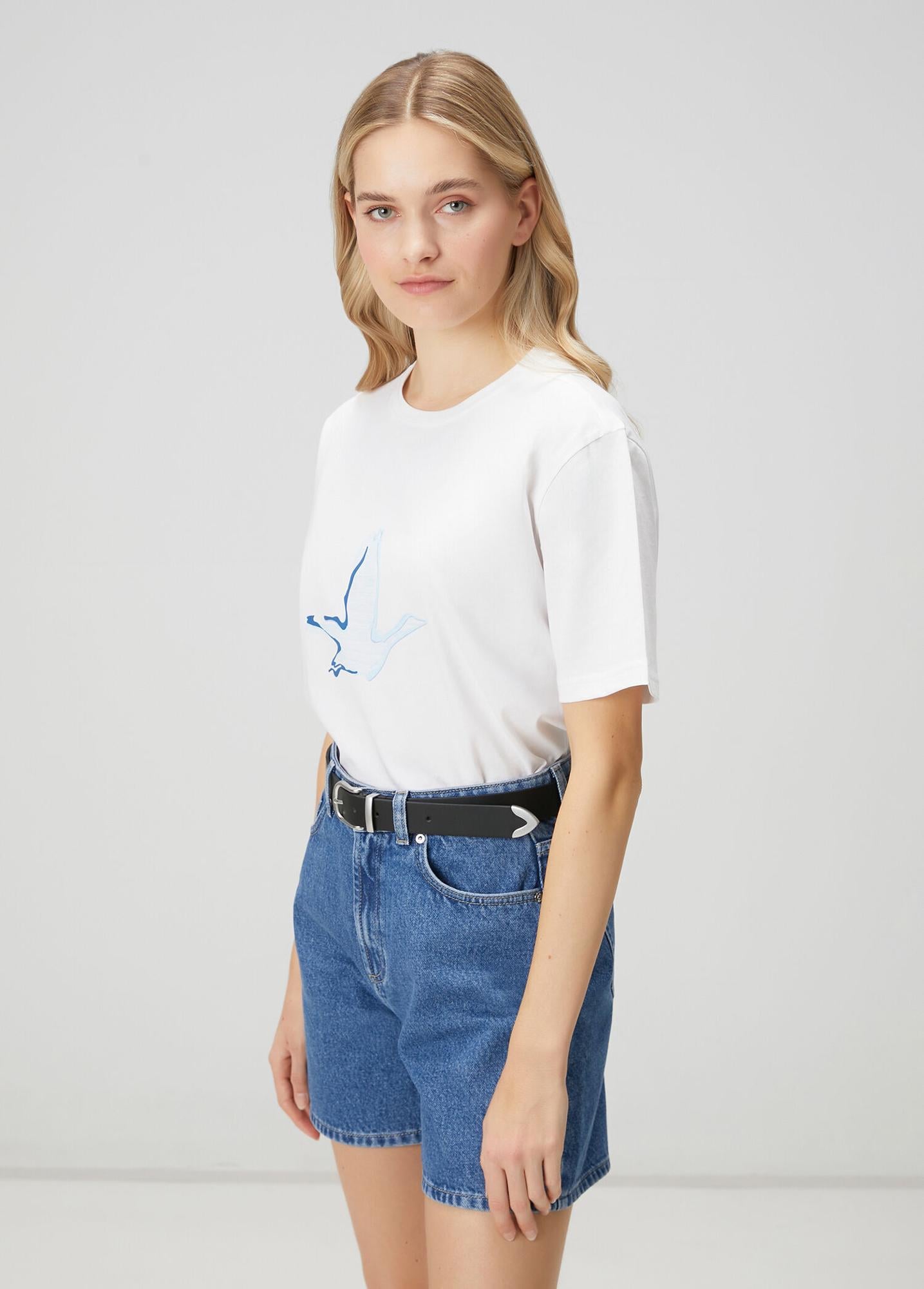 Beymen Club Kadın Kırık Beyaz Mavi Logolu T-shirt