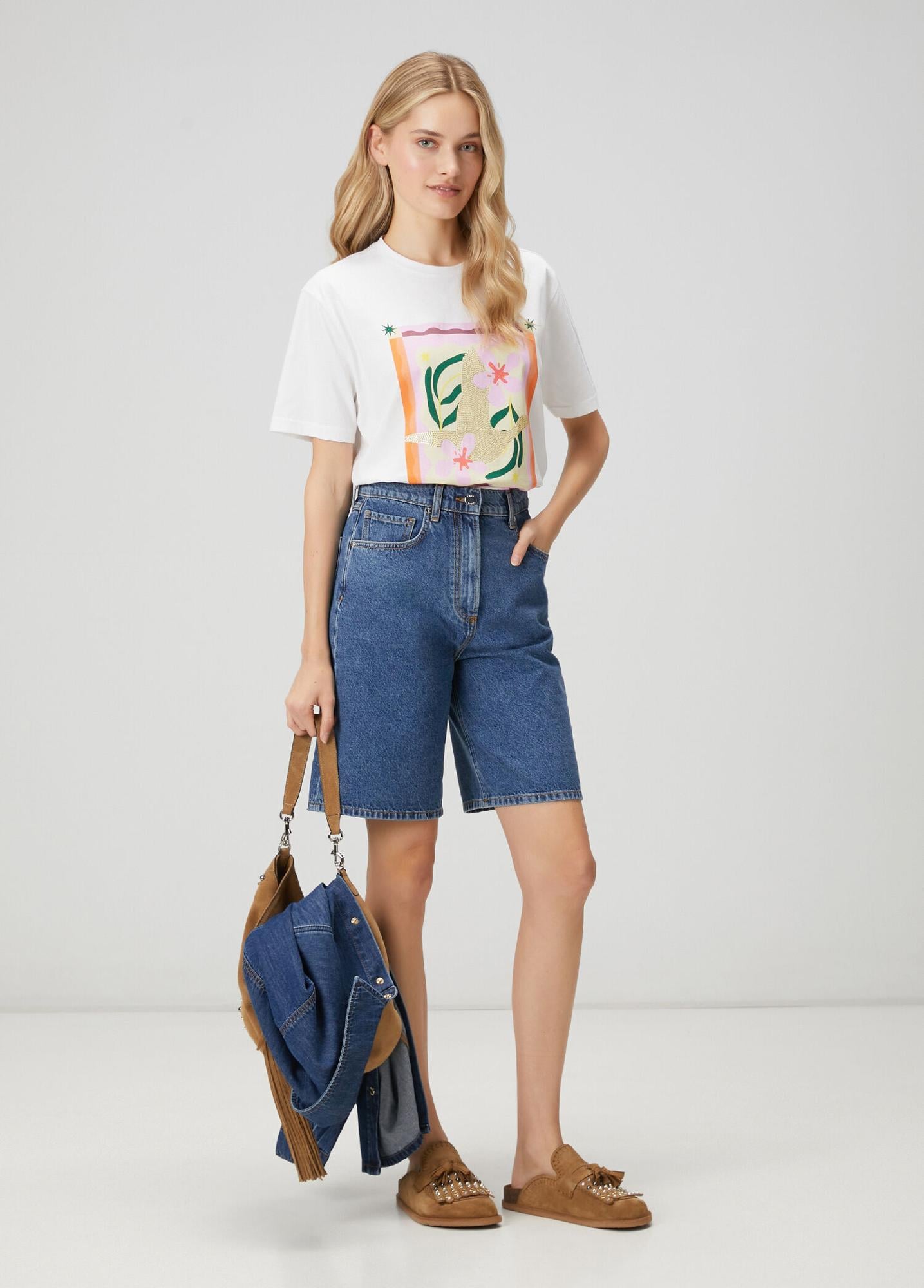 Beymen Club Kadın Kırık Beyaz Hotfix Logolu T-shirt