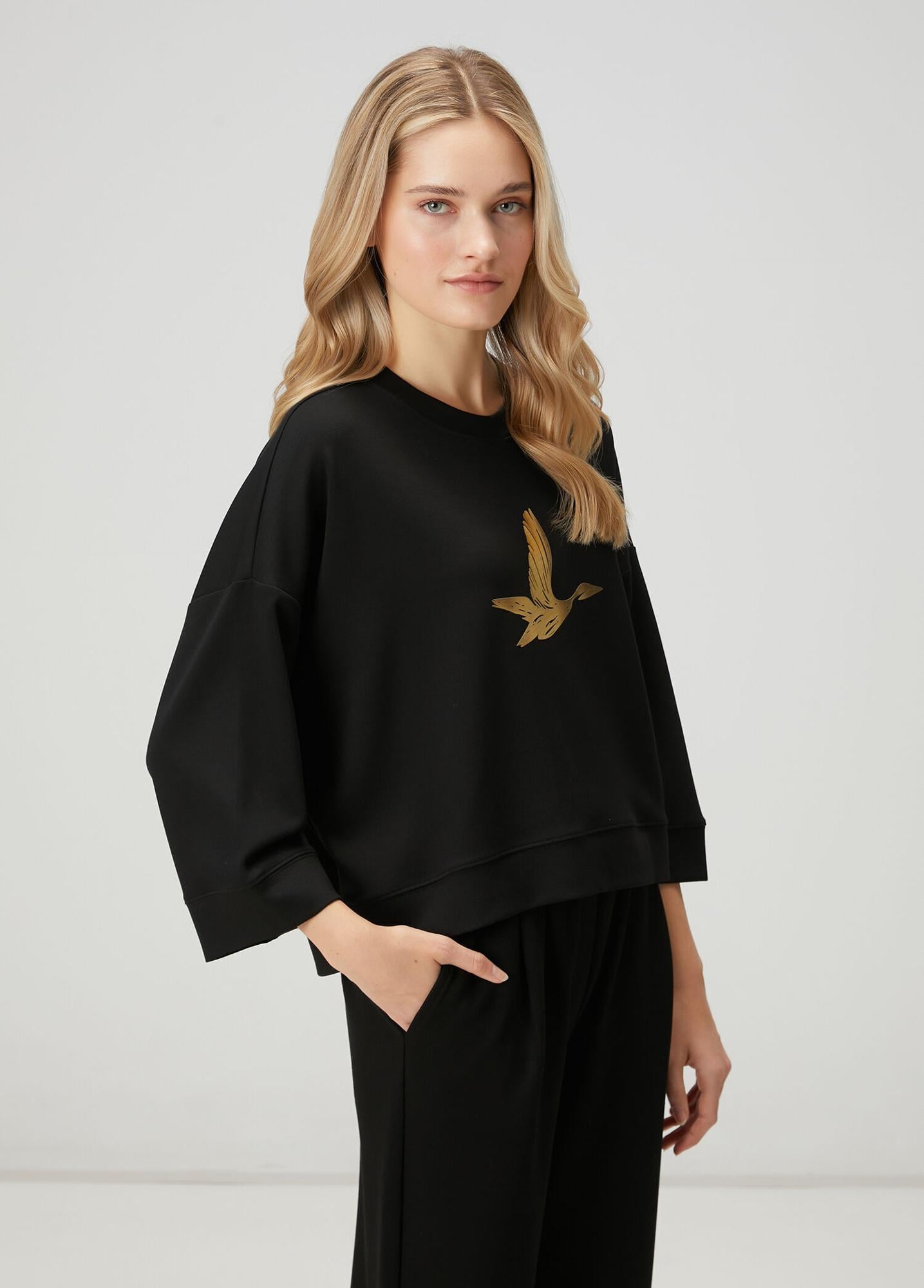 Beymen Club Kadın Siyah Gold Logolu Sweatshirt