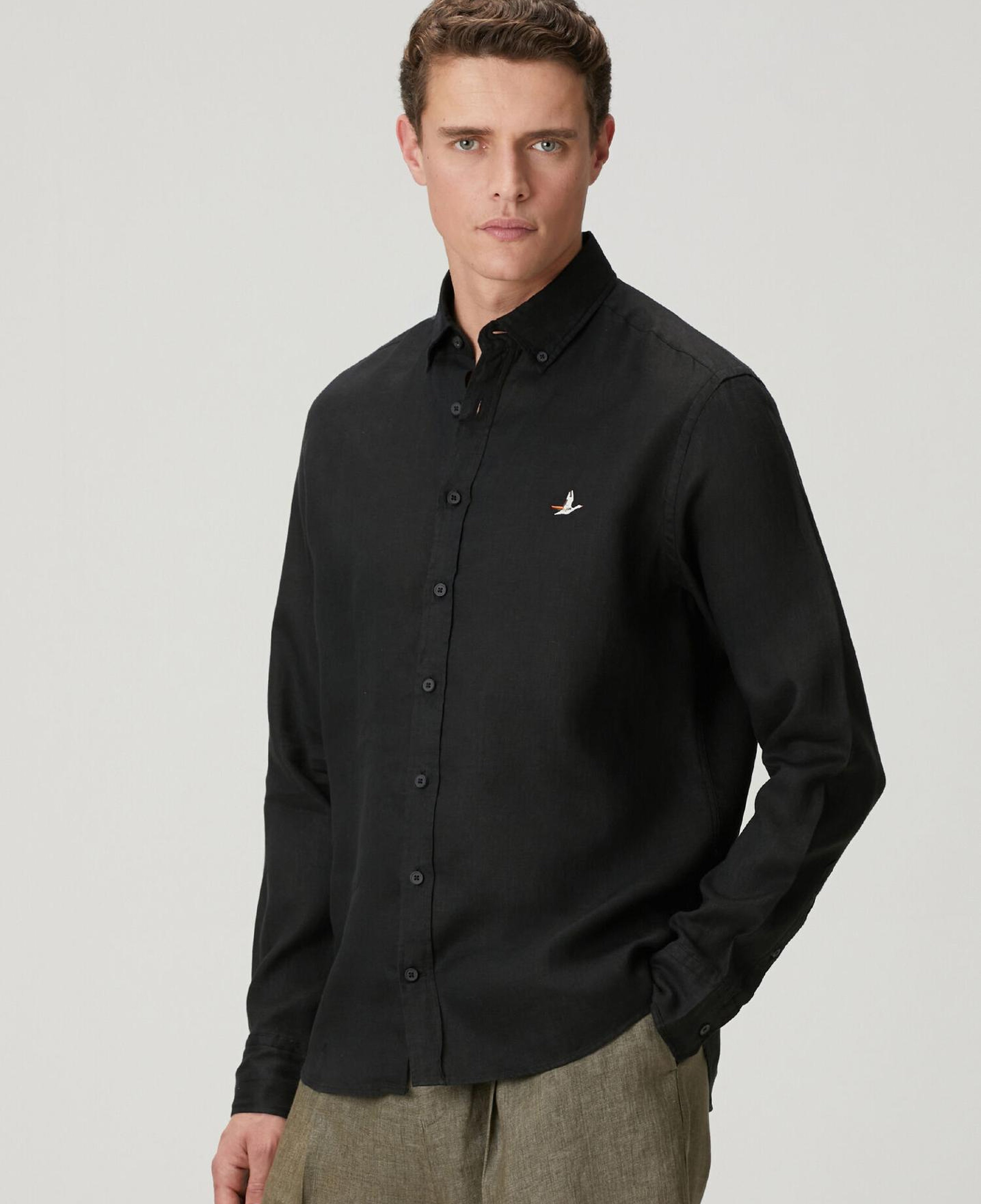 Beymen Club Erkek Siyah Comfort Fit Keten Gömlek