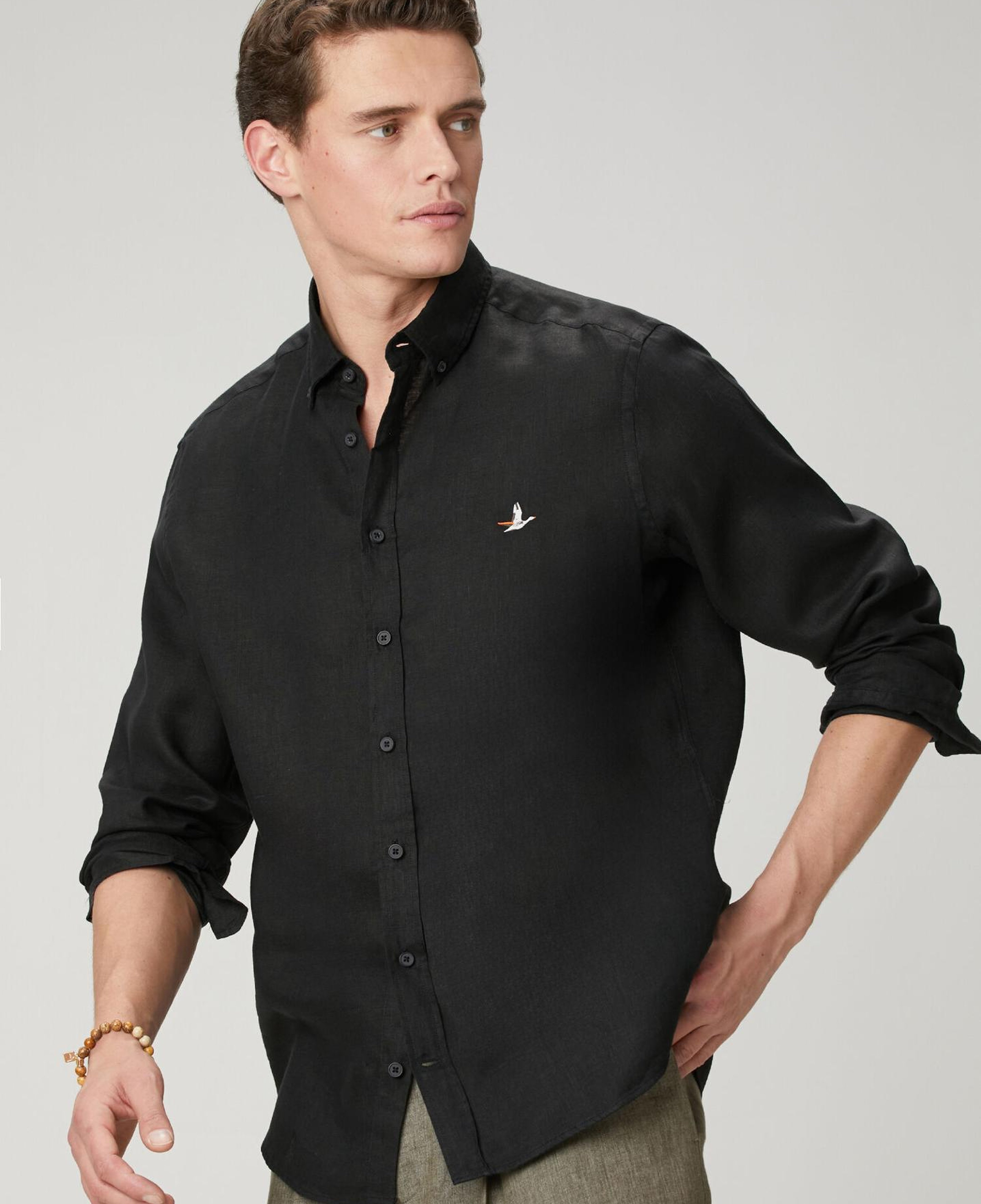 Beymen Club Erkek Siyah Comfort Fit Keten Gömlek